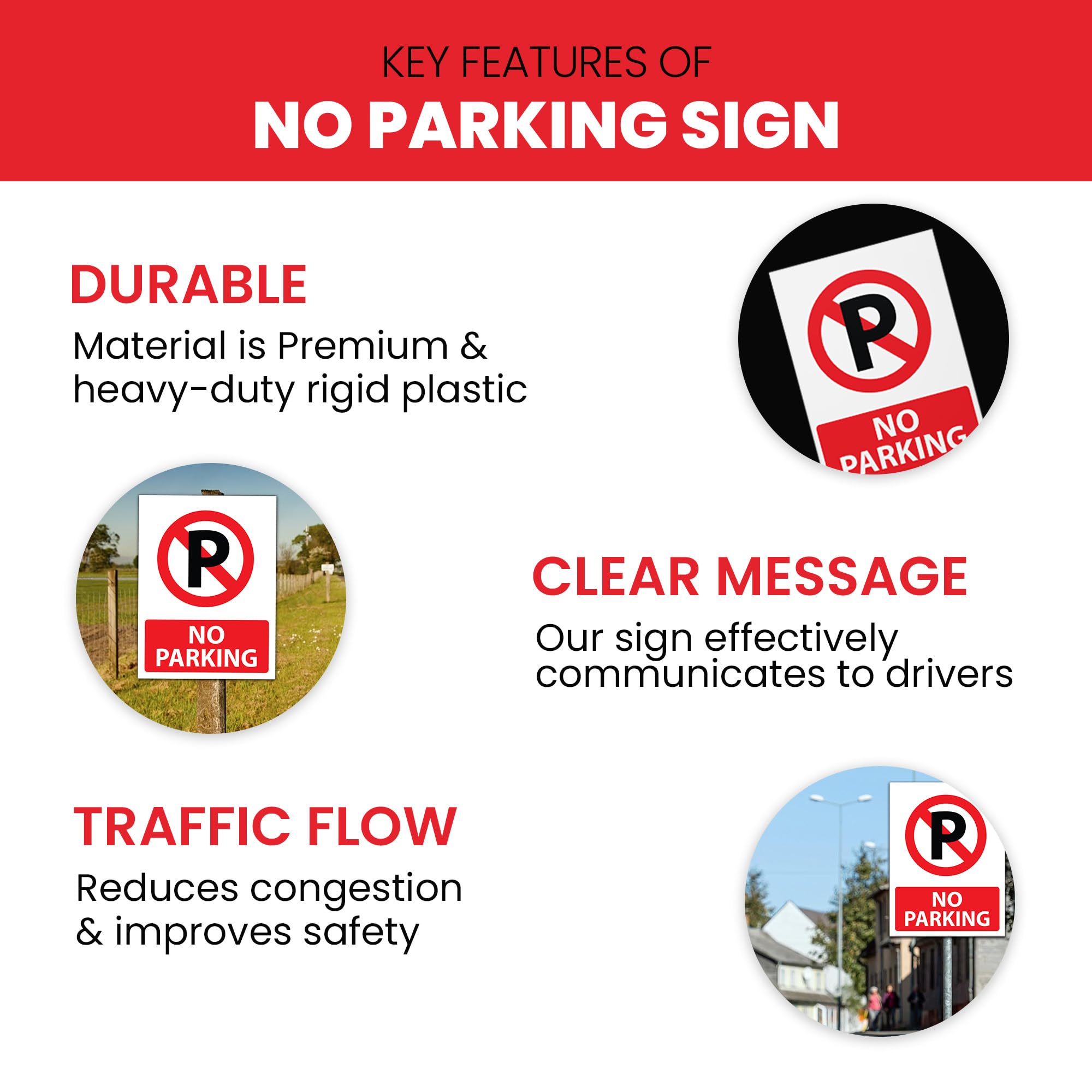RDLCAR No Parking Sign, 1mm Rigid PVC, Highly Visible Caution Mark for Restricted Parking Areas - Image 3