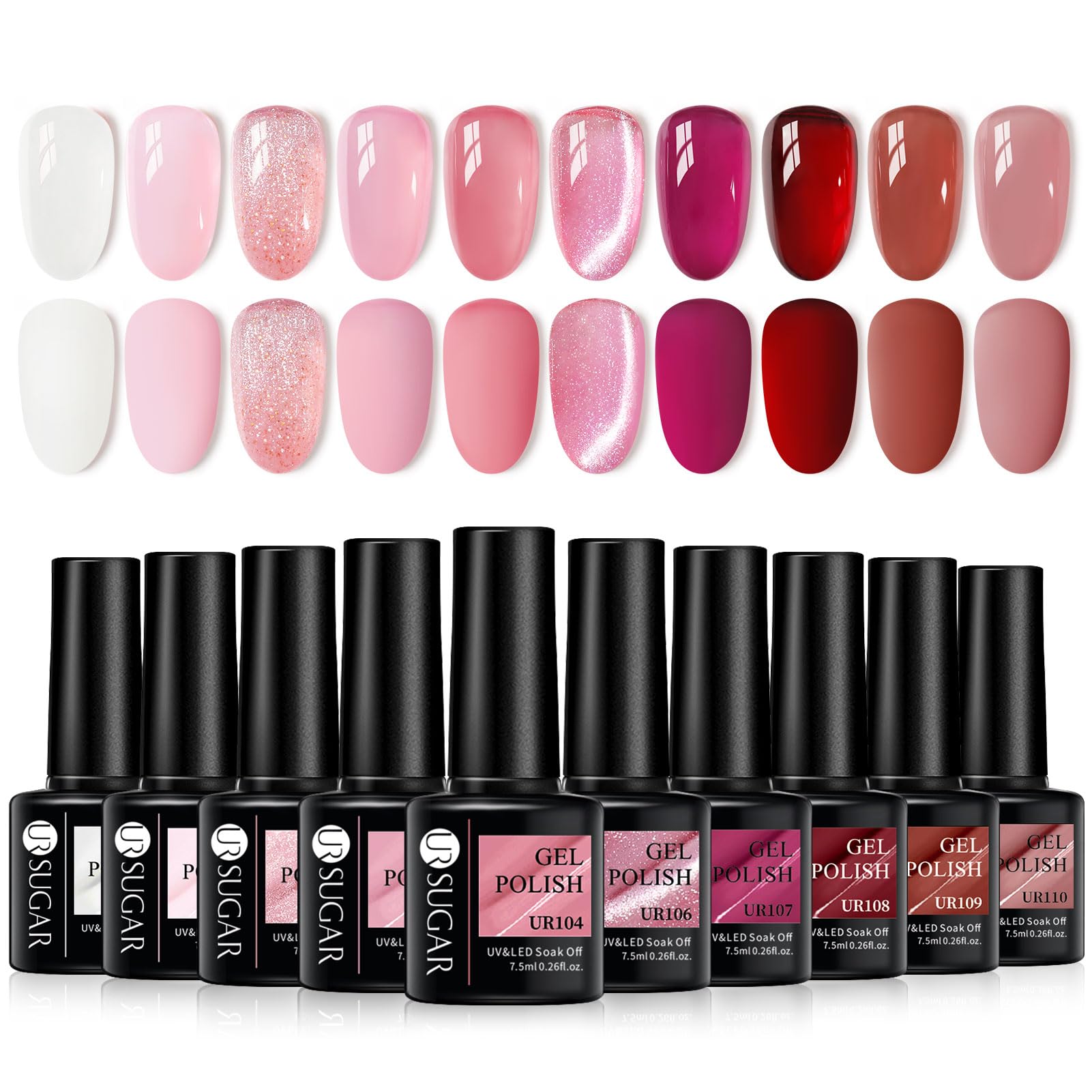 UR SUGAR Jelly Gel Nail Polish Set, 10 Colors Spring Summer Nude Pink Translucent Nail Art Gel Kits Soak Off Manicure DIY Home Nail Salon for Women
