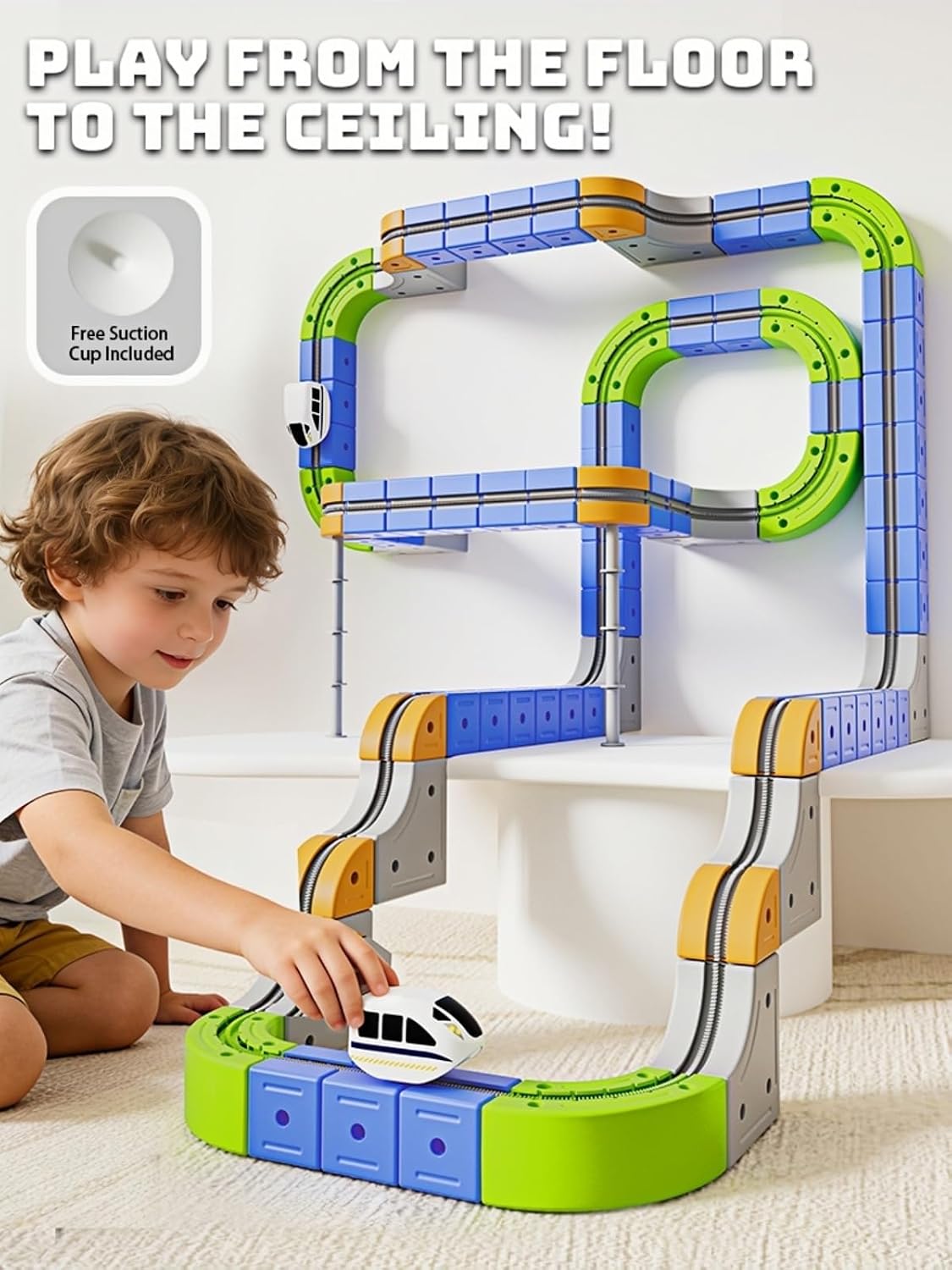 Kids Train Set, 94 Pcs Anti Gravity Train Track Toys, STEM Building Toys with USB Rechargeable Engine, Rotating Track Design Builds to The Ceiling, Gift for Toddlers Kids Boys & Girls (94)