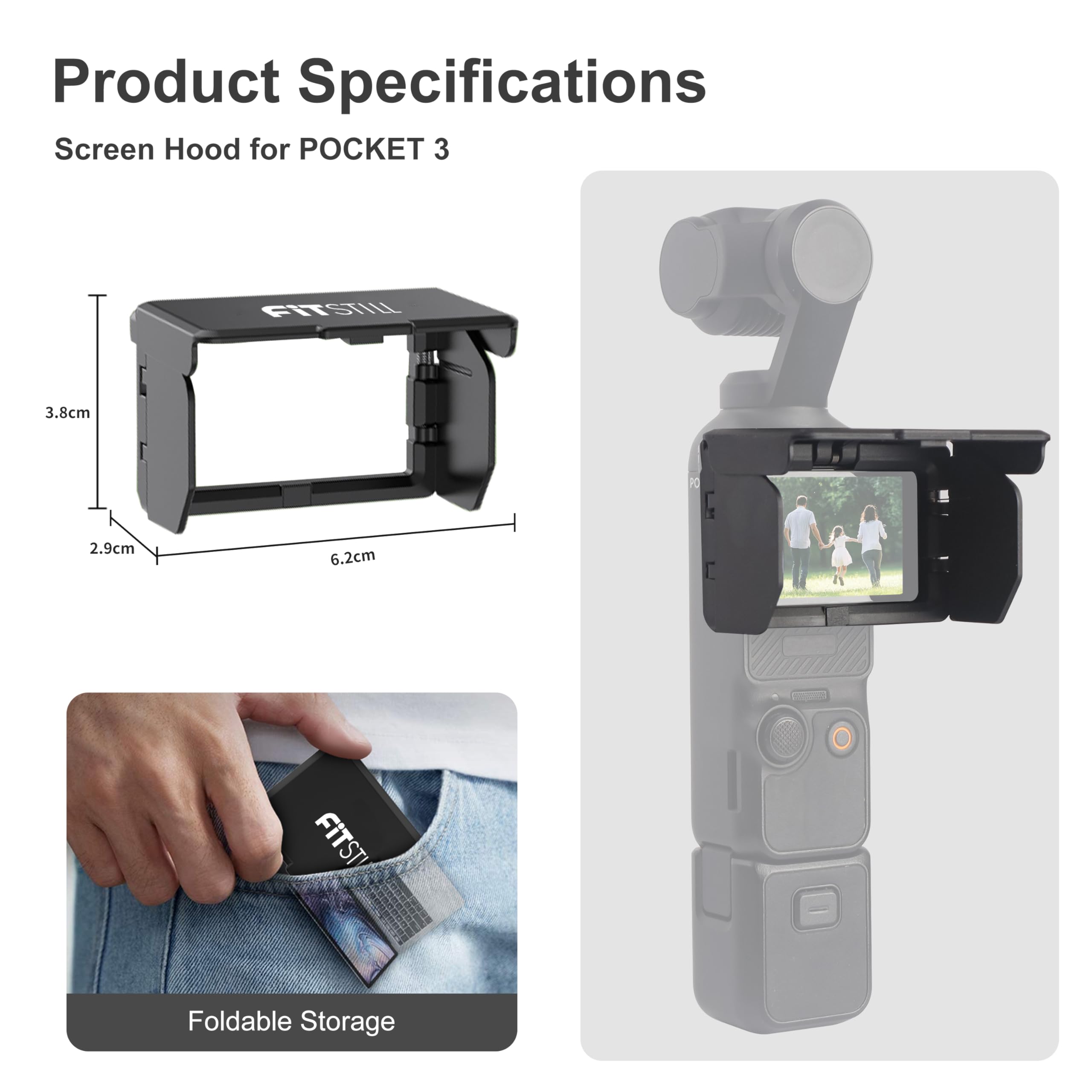 FitStill Screen Mini Blackout Funda para DJI Osmo Pocket 3 Antideslumbrante Antirreflectante, Accesorios Pocket 3 Protector de Pantalla Giratoria Se adapta a tu cuerpo