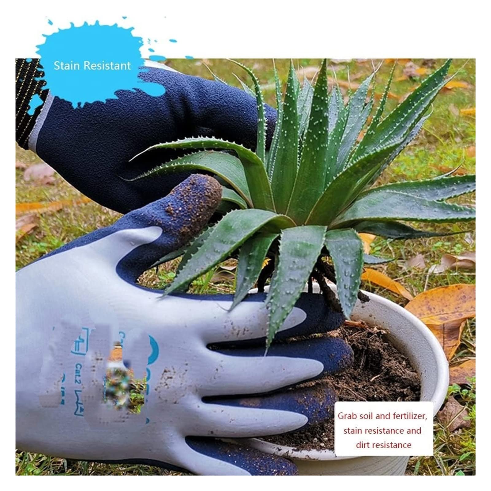 Gants de travail, gants jardinage, anti-épines, en nylon, paume anti-coupure, à prise sûre, protection haute performance niveau 5, double couche latex imperméable(XL)