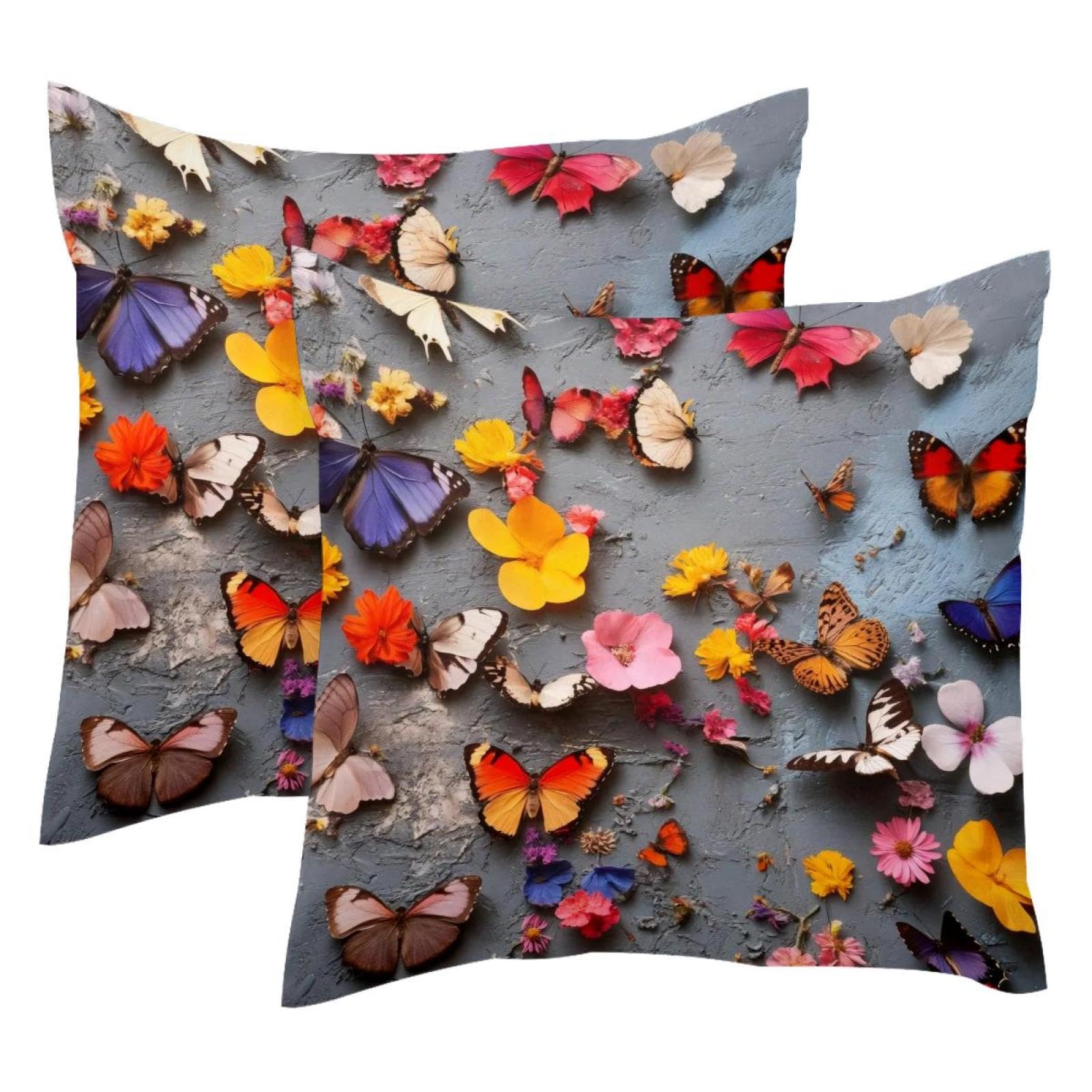 Housse de coussin en velours doux haut de gamme papillon 50x50cm
