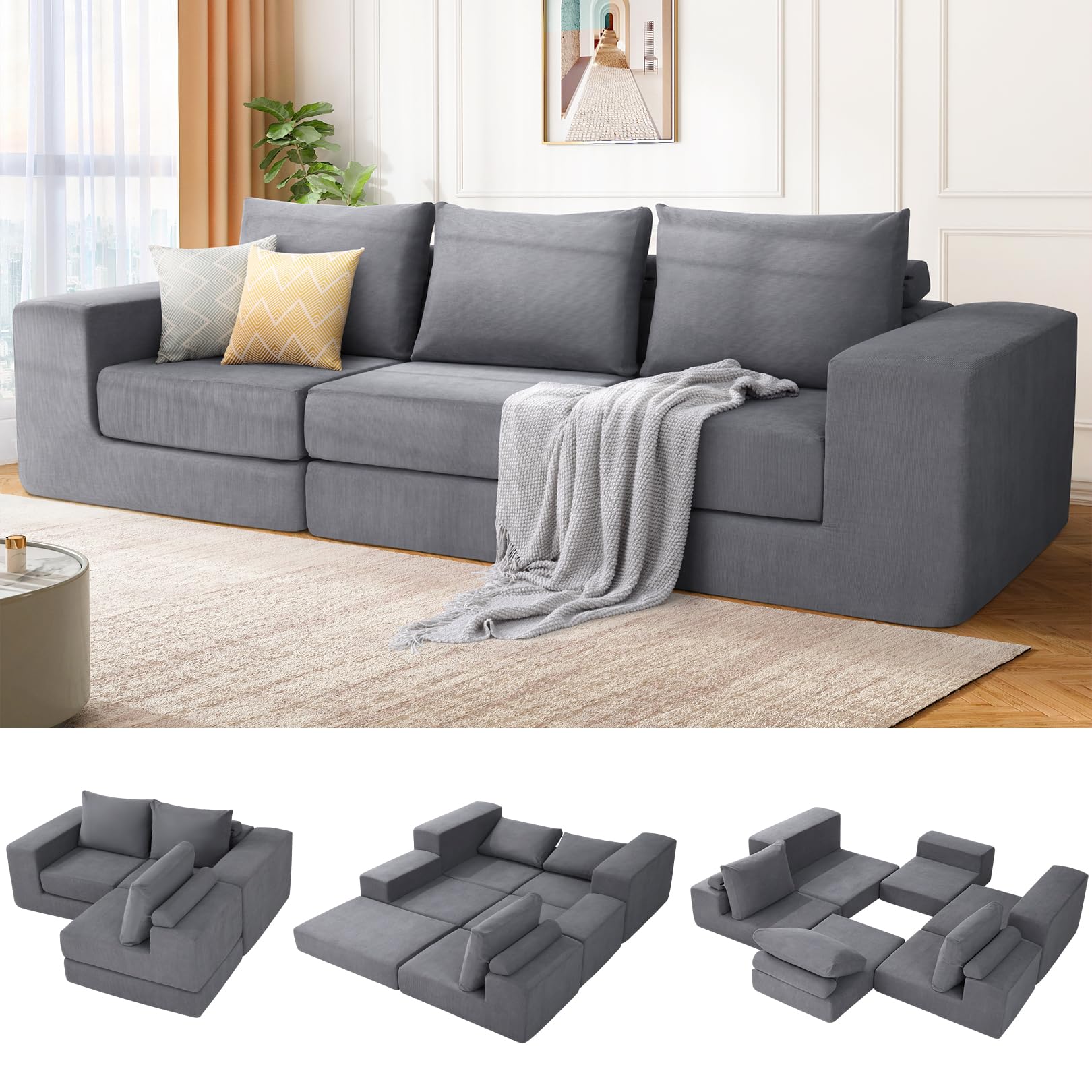Photo 1 of ***MISSING PARTS***
***TRUCK/TRAILER PICKUP ONLY***SEJOV Modular Sectional Cloud Sofa,109" 3-Seat Boneless Couch Convertible Sofa Bed w/Deep Seat & Non Slip Base, Modern Cozy Sectional Couches with L-Shape Chaise for Living Room, No Assembly, Gray