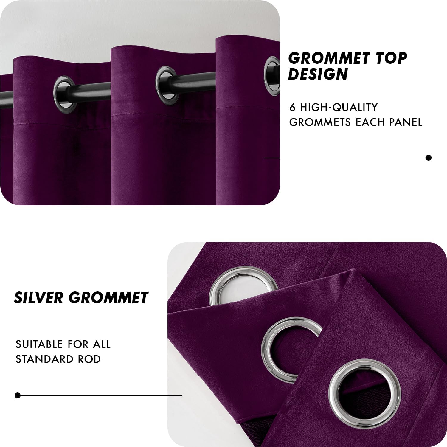 ANRODUO Purple Velvet Curtains 84 Inches Long Blackout Thermal Insulated Soundproof Curtain Privacy Room Darkening Curtains Grommet Window Drapes for Bedroom Living Room 42 x 84 Inch Set of 2