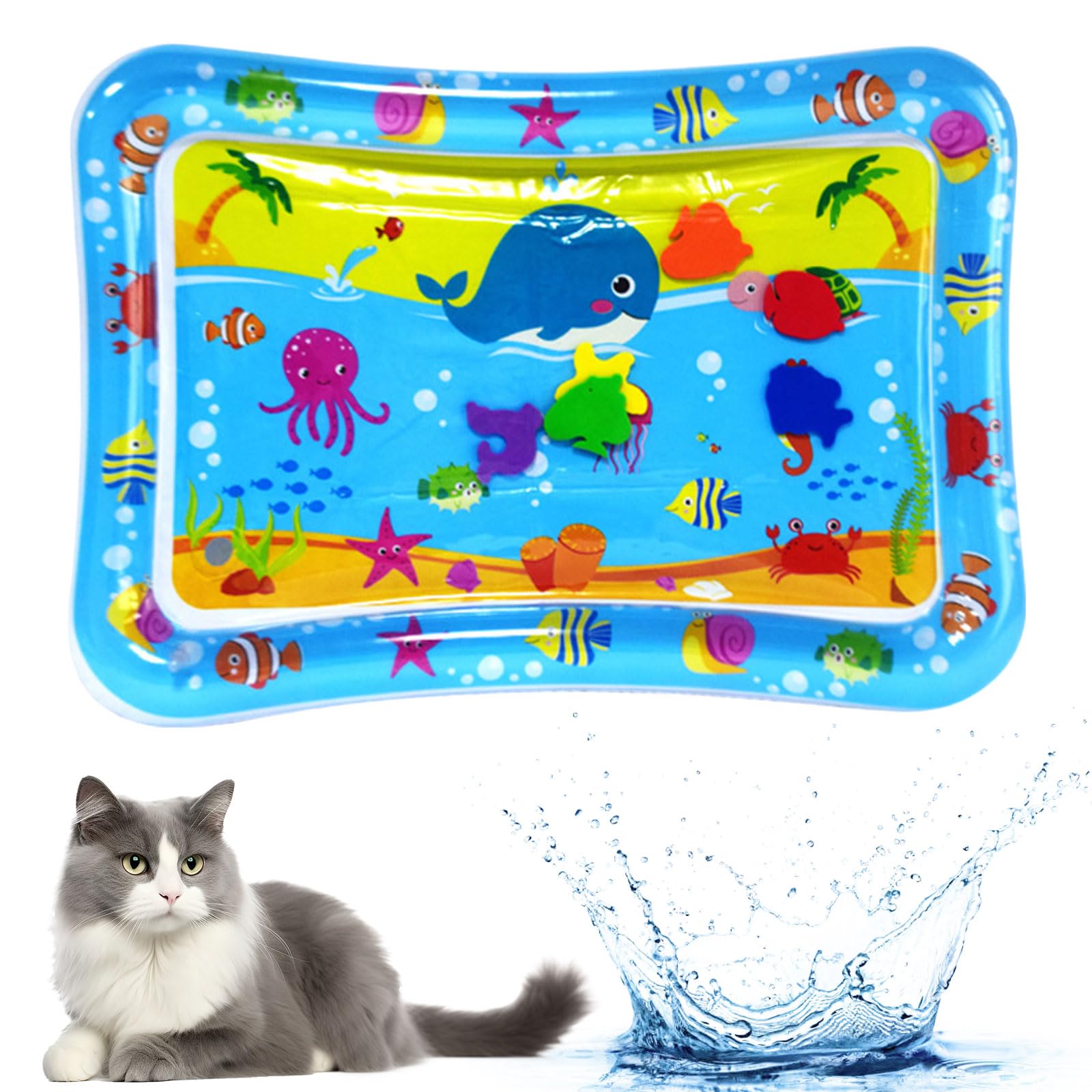Zernblend Alfombra sensorial de juego de agua para gatos, alfombra interactiva de juegos de agua, juguete de agua de verano, alfombrilla de agua versátil para gatos y perros (ballenas)