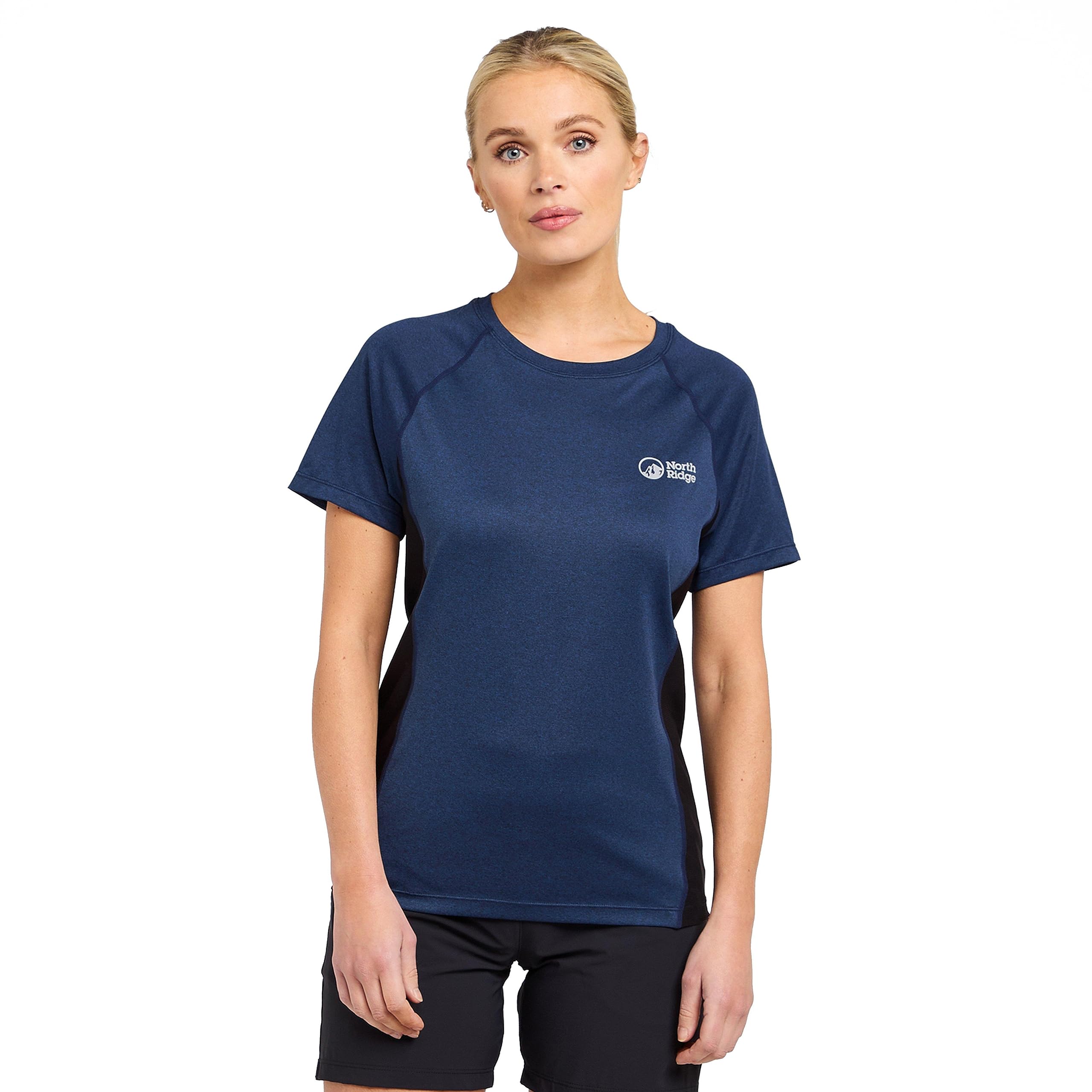 NORTH RIDGE Women's Resistance Short Sleeve Baselayer, Polyester, Quick-Drying, Moisture-Wicking, Stretchy Mesh Panels, Flatlock Seams (UK, Numeric, 16, Regular, Regular, Navy)