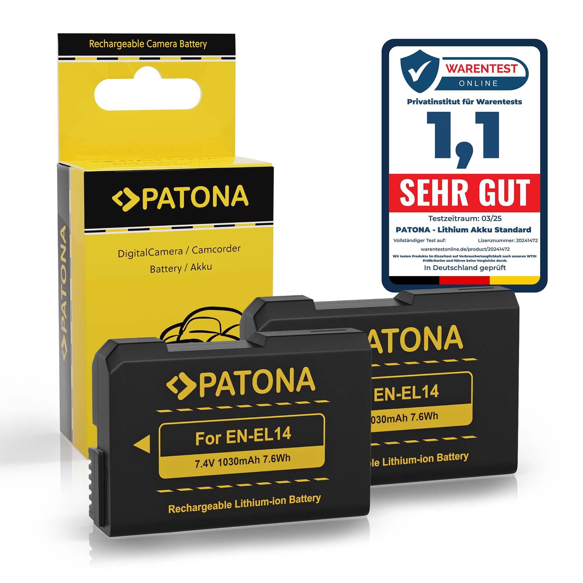 PATONA 2x EN-EL14 Batteria 1030mAh compatibile con Nikon Coolpix P7000 P7100 P7700 P7800 D3100 D3200 D3300 D3400 D3500 D5100 D5200 D5300 D5500 D5600 5600 Df ENEL14 EN EL14 EN EL 14 EN-EL14a