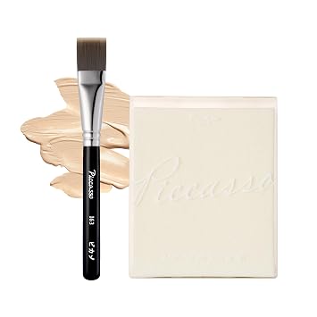 Piccasso Flawless Adherence Set 163 Foundation Brush + 6P Latex Round Makeup Sponges, Korean Beauty Tools for Natural Glow & Smooth Base, Perfect for Dewy or Matte Finish