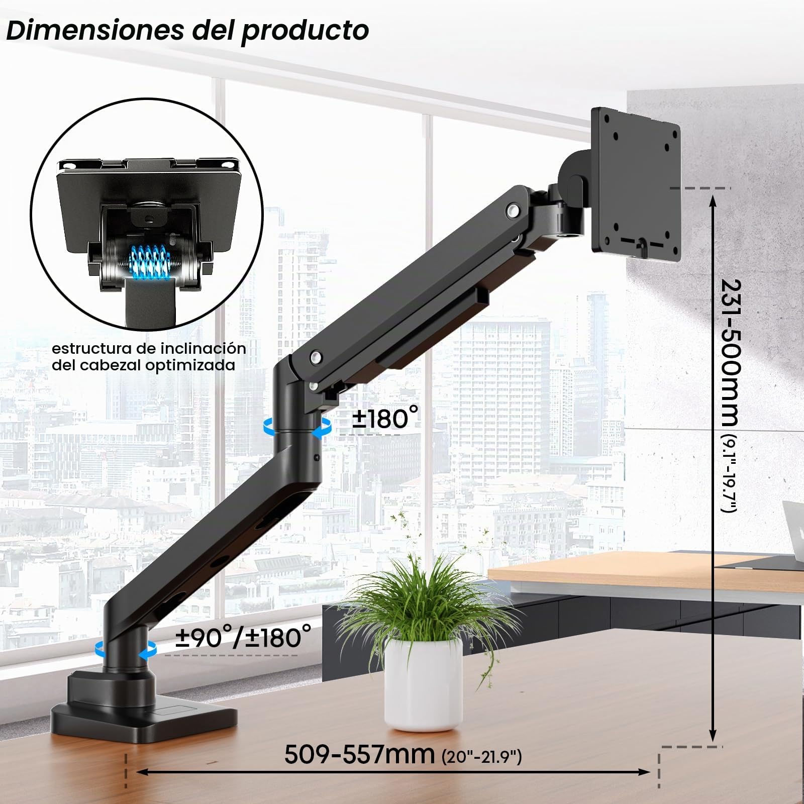 Soporte de Monitor para Pantalla Plana y Curvada de 17-49 Pulgadas, Robusto Soporte de Monitor de Gas con Altura Regulable con inclinaciones, Mayor Capacidad de Carga de 2 – 20 kg,VESA 75/100 mm