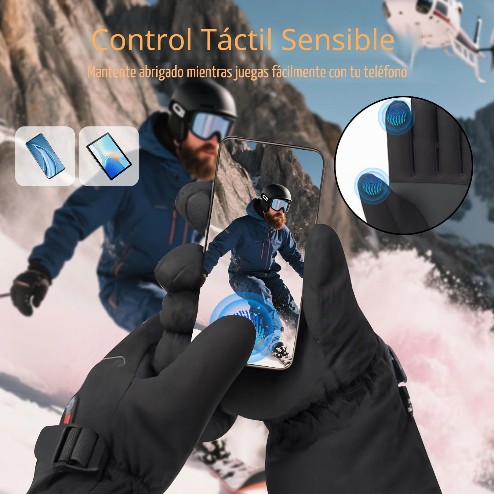 Guantes Calefactables para Mujer Hombre Moto 7.4V Calentamiento Rápido 2 Baterías 10000mAh 3 Niveles de Calentamiento Pantalla Táctil Esquí