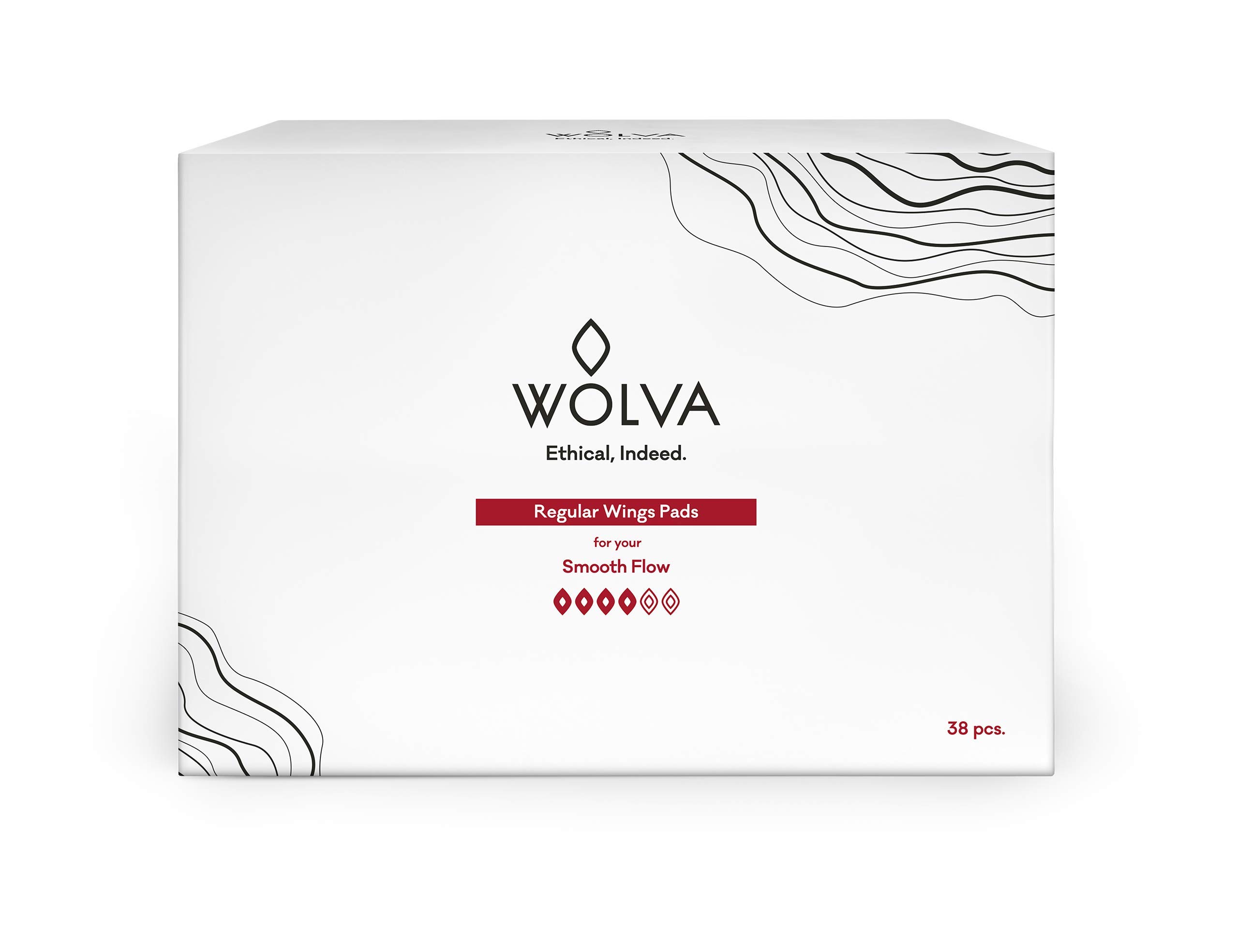 WOLVA Regular ECO Sanitary Pads with Wings, Value Pack 38 PCS, Organic Cotton, Biodegradable, CO2 Negative