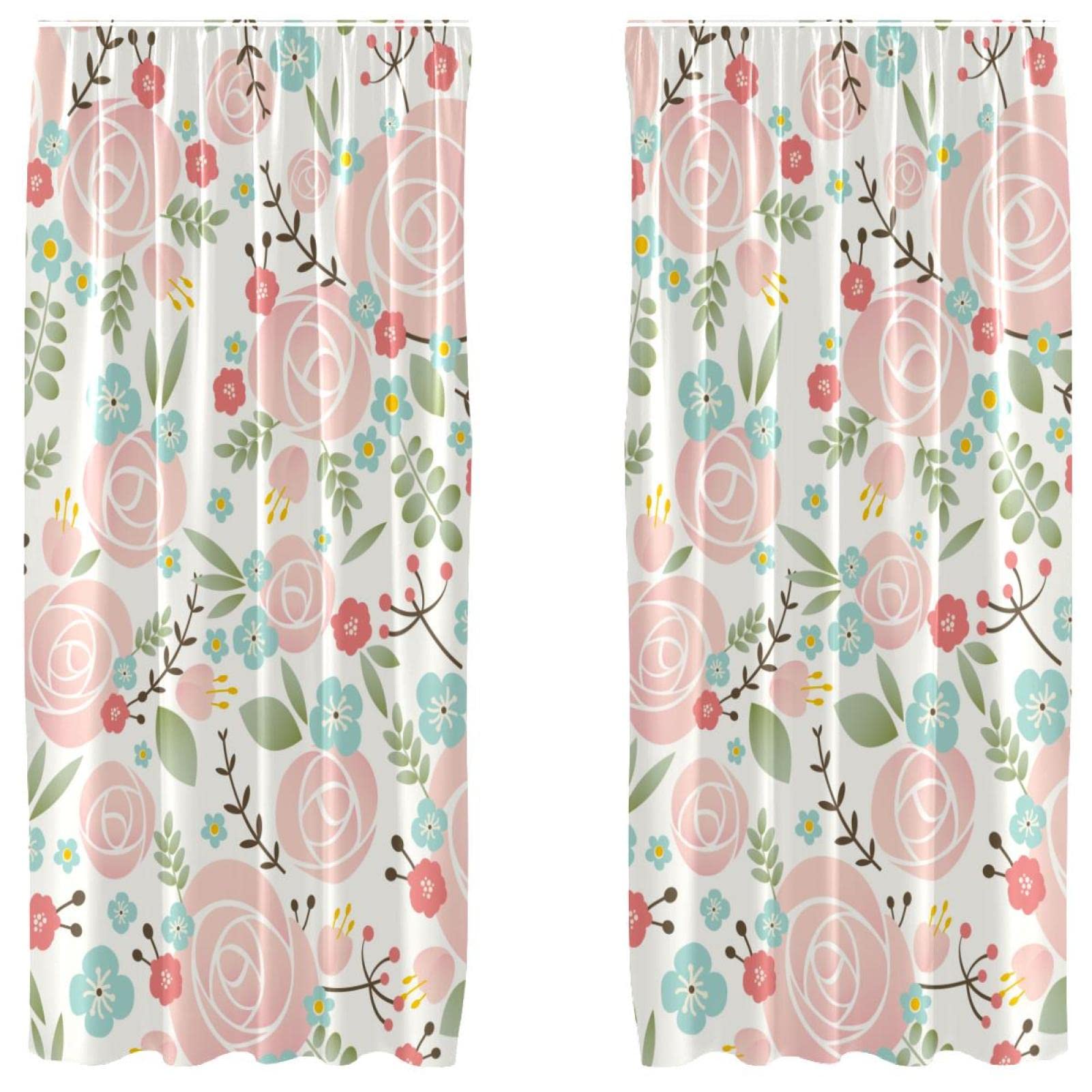 Cortinas opacas para habitaciones infantiles con estampado de flores rosas
