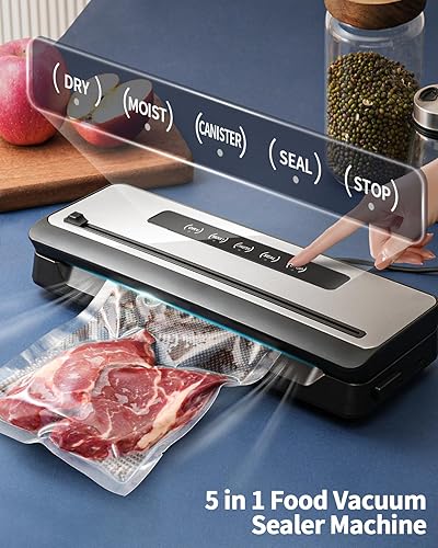 Miniatura 2 de Sellador al vacío actualizado para alimentos, 5 modos rápidos, máquina selladora al vacío con 20 bolsas selladoras al vacío, cortador integrado y