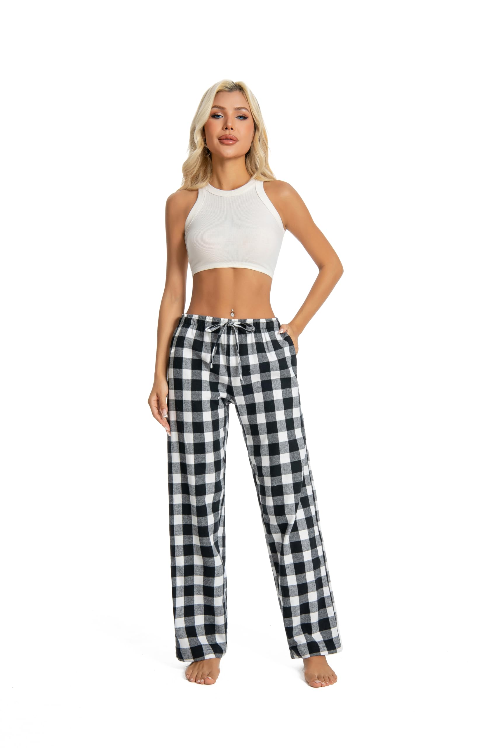 JTPW Damen 100% Baumwolle Super Soft Flanell Pyjama/Lounge Bottoms mit Taschen