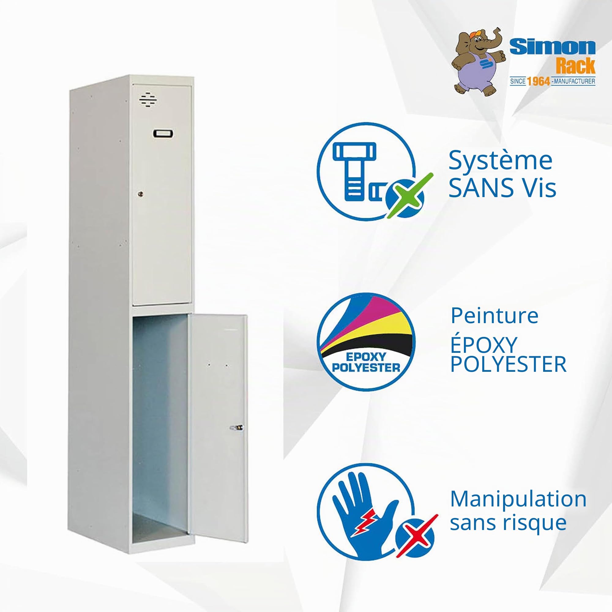 Simon Rack Casier Vestiaire Metallique, 2 Portes, Comprend la Clé, 1800x300x500 mm, Gris - Simonlocker, Acajou