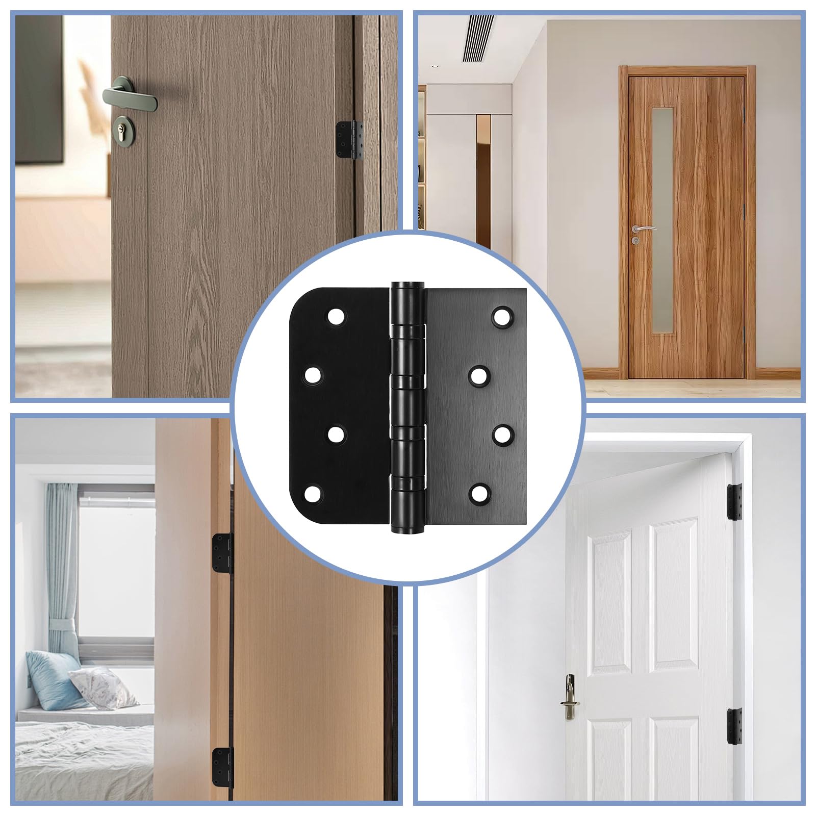 Paquete de 6 bisagras de puerta color negro mate, bisagras de puerta de 4 x 4 pulgadas, bisagras de acero inoxidable resistentes con tornillos para puertas exteriores e interiores, cuadradas y