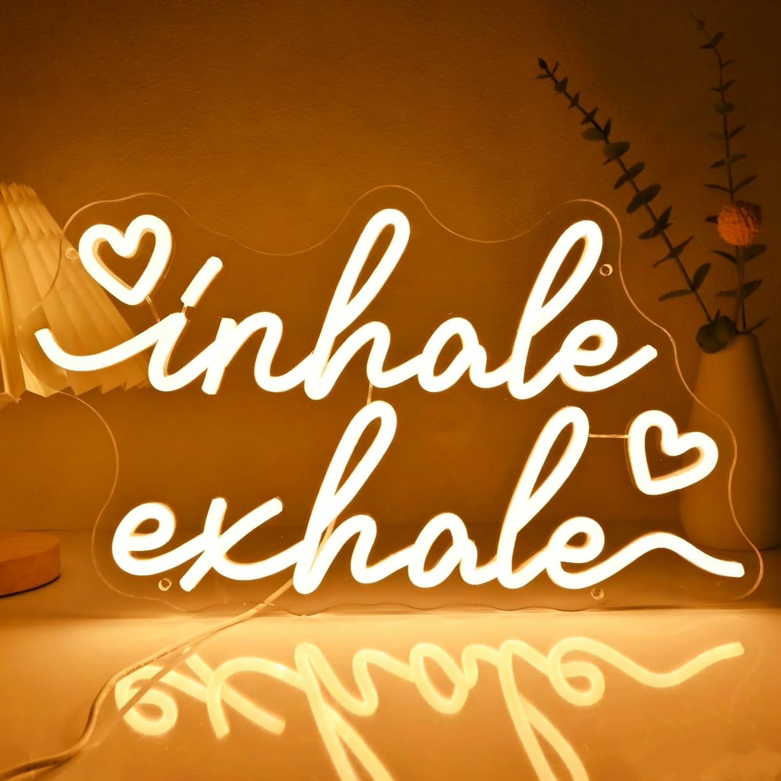 Inhale Exhale LED Neon Sign Warm White Letters Light Up Sign Dimmable for Bedroom Living Room Wall Decor Birthday Valentine Party Decoration