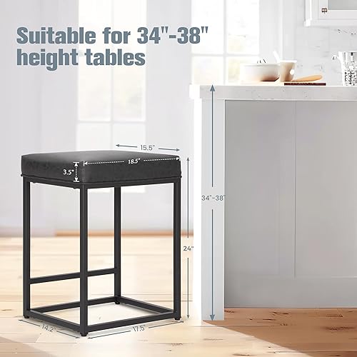 Miniatura 2 de Erste!Bravo Juego de 2 taburetes de bar blancos para encimera de cocina de 24 pulgadas, taburetes de bar modernos tapizados industriales de piel