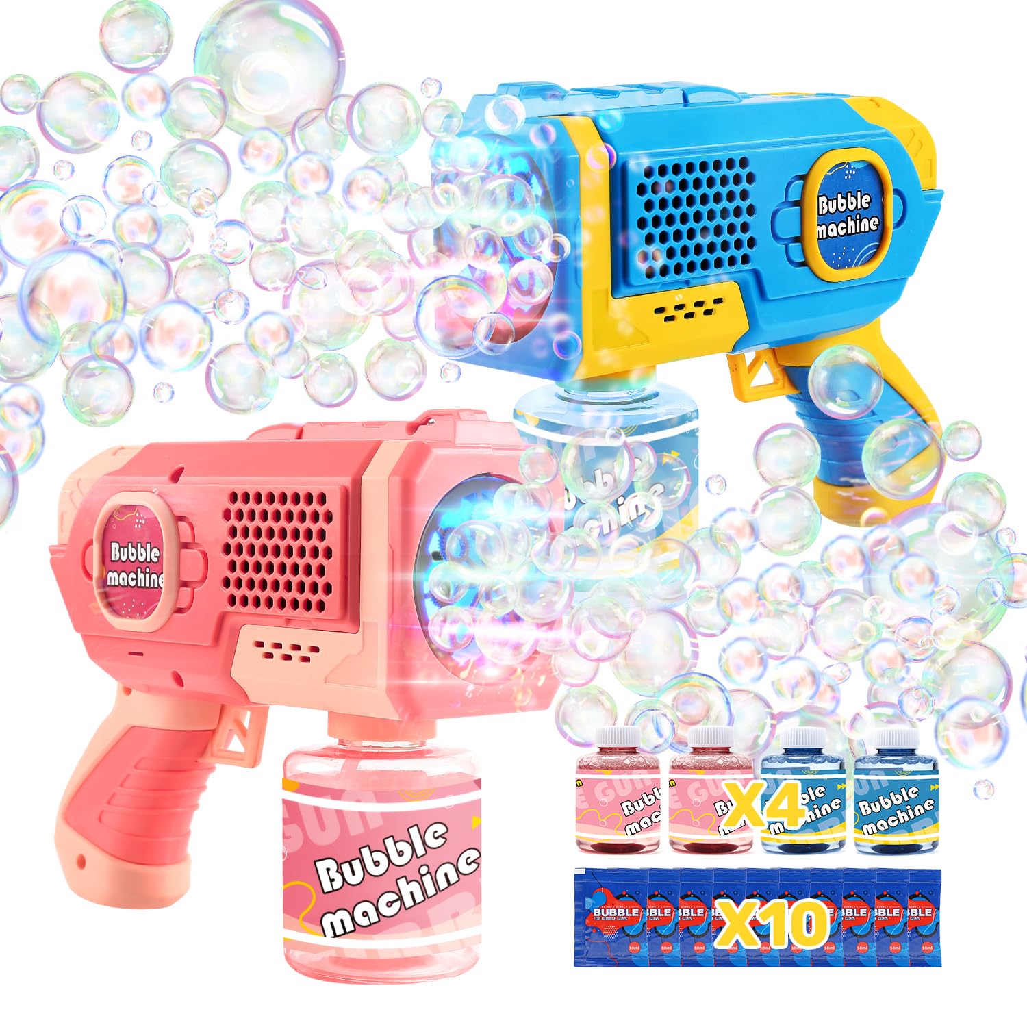 Eaglestone 2 Pistola de Burbujas para Niños, Máquina Automática de Burbujas de Jabón 10000+ Burbujas con 4 Soluciones, Juguetes Regalos para Cumpleaños Fiesta de Boda al Aire Libre Bubble Toy Machine