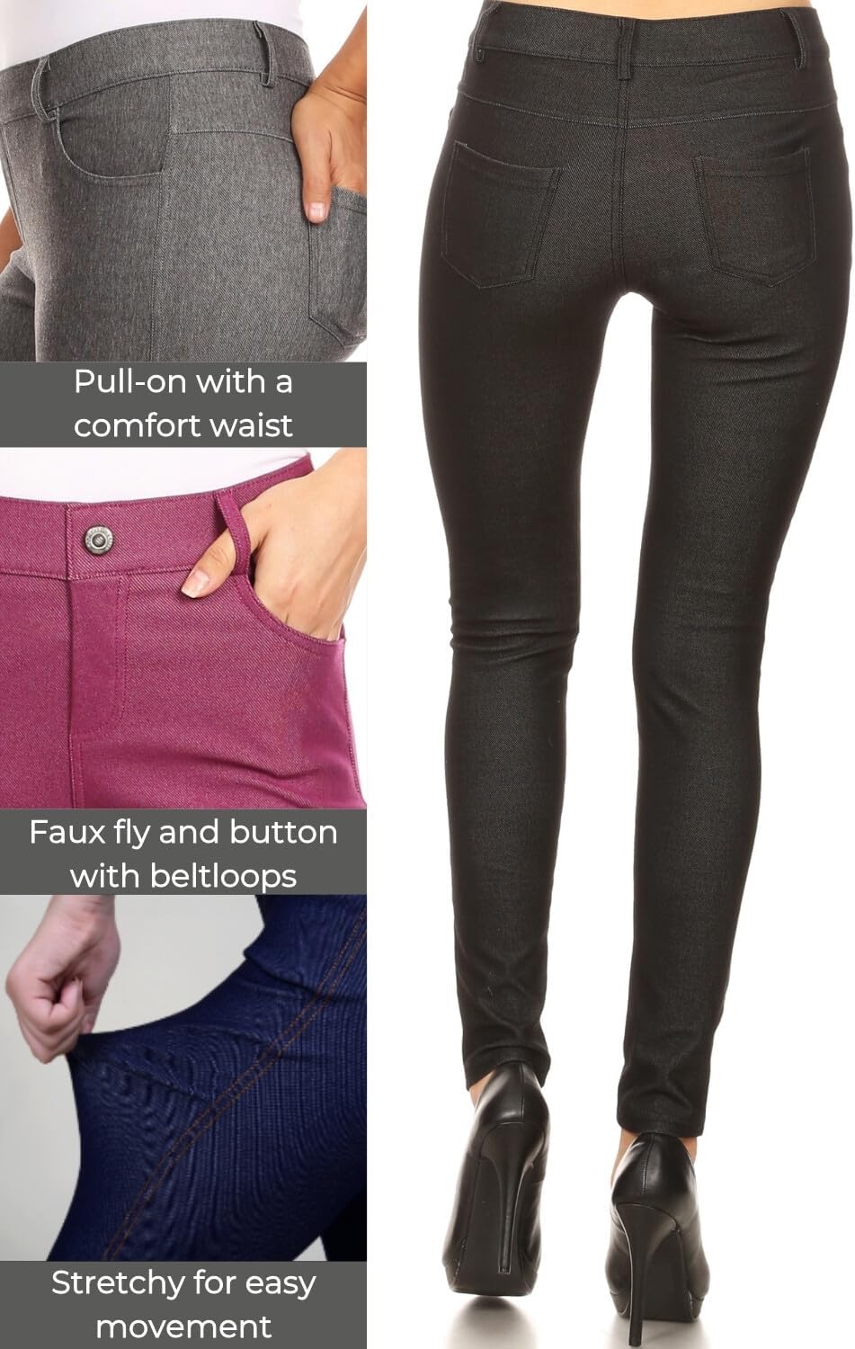 ICONOFLASH Women's Stretch Jeggings with 5 Pockets Pull On Skinny Jean Leggings (Available in Plus Size) - Image 4