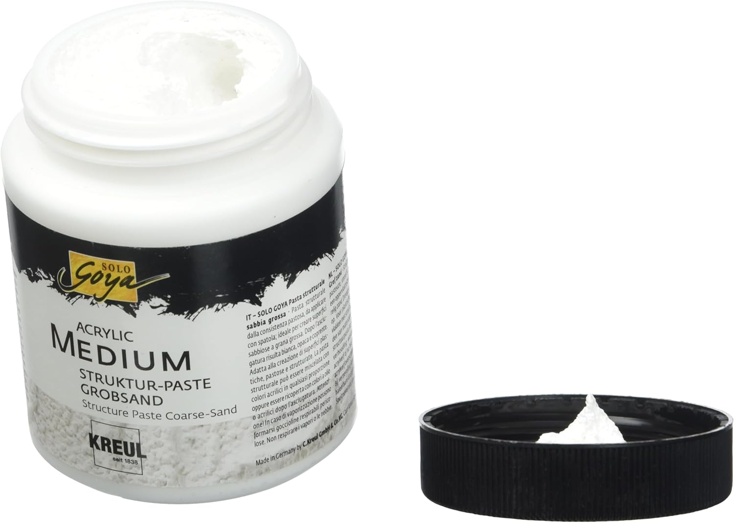 Kreul Solo Goya 85605 Acrylic Medium, White, 250 ml Tub, Structural Paste Coarse Sand, Pastose Filler, with Coarse-Grain Sandy Surface Structure, Can be Dyed and Painted Over