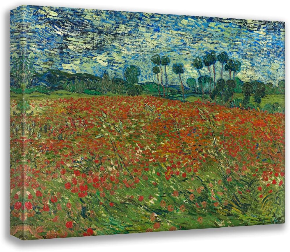 Vincent Van Gogh 34x28 Extra Large Black Modern Framed Art Print Titled: Poppy Field