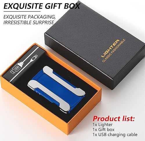 Miniatura 6 de BABOBIU Encendedor eléctrico con diseño de superficie de hielo de aleación de zinc para negocios, socios, amigos, colegas (azul)