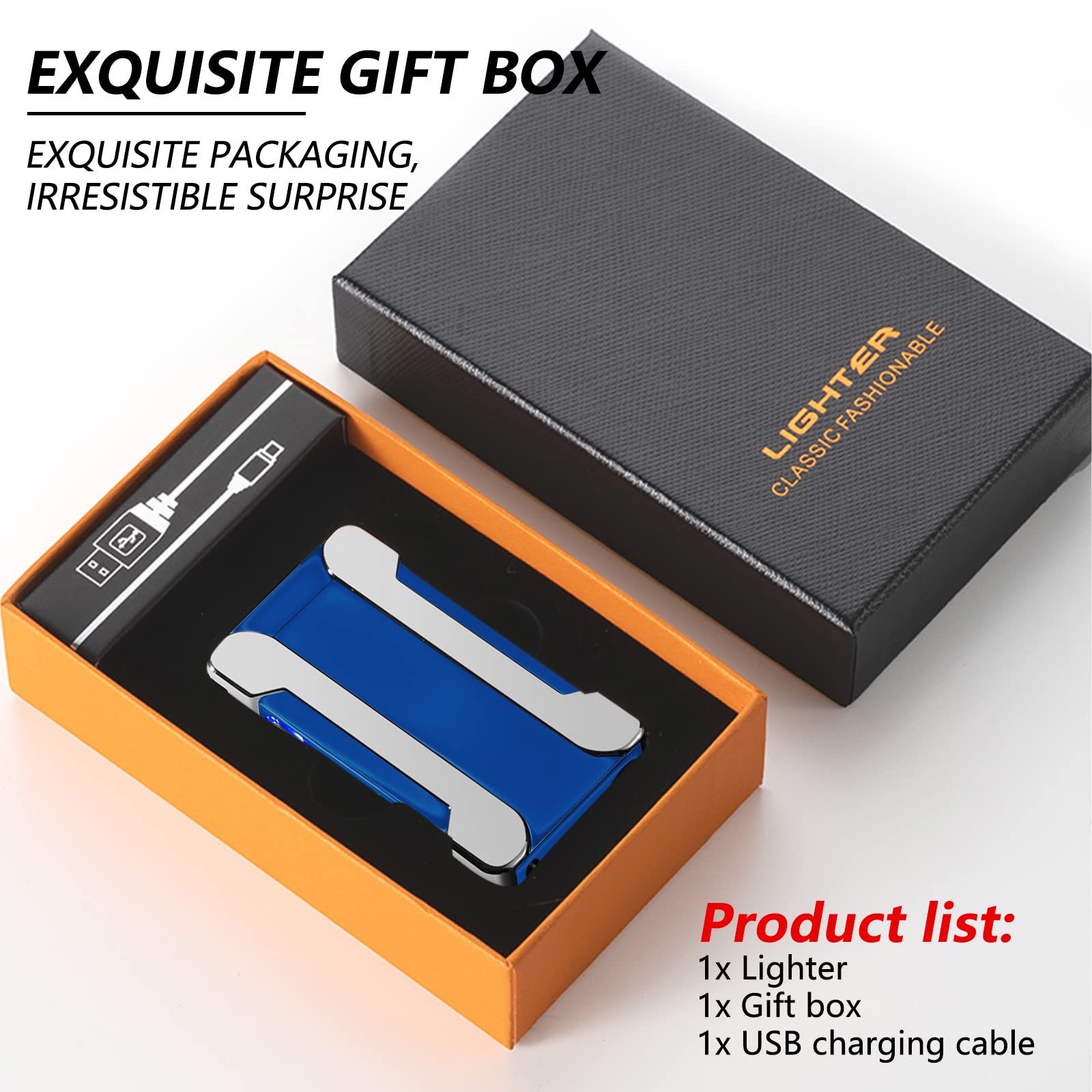 BABOBIU Accendino elettrico ricaricabile USB, antivento, accendino al plasma con luce romantica, design vintage portatile, regalo ideale per lui o lei (blu)