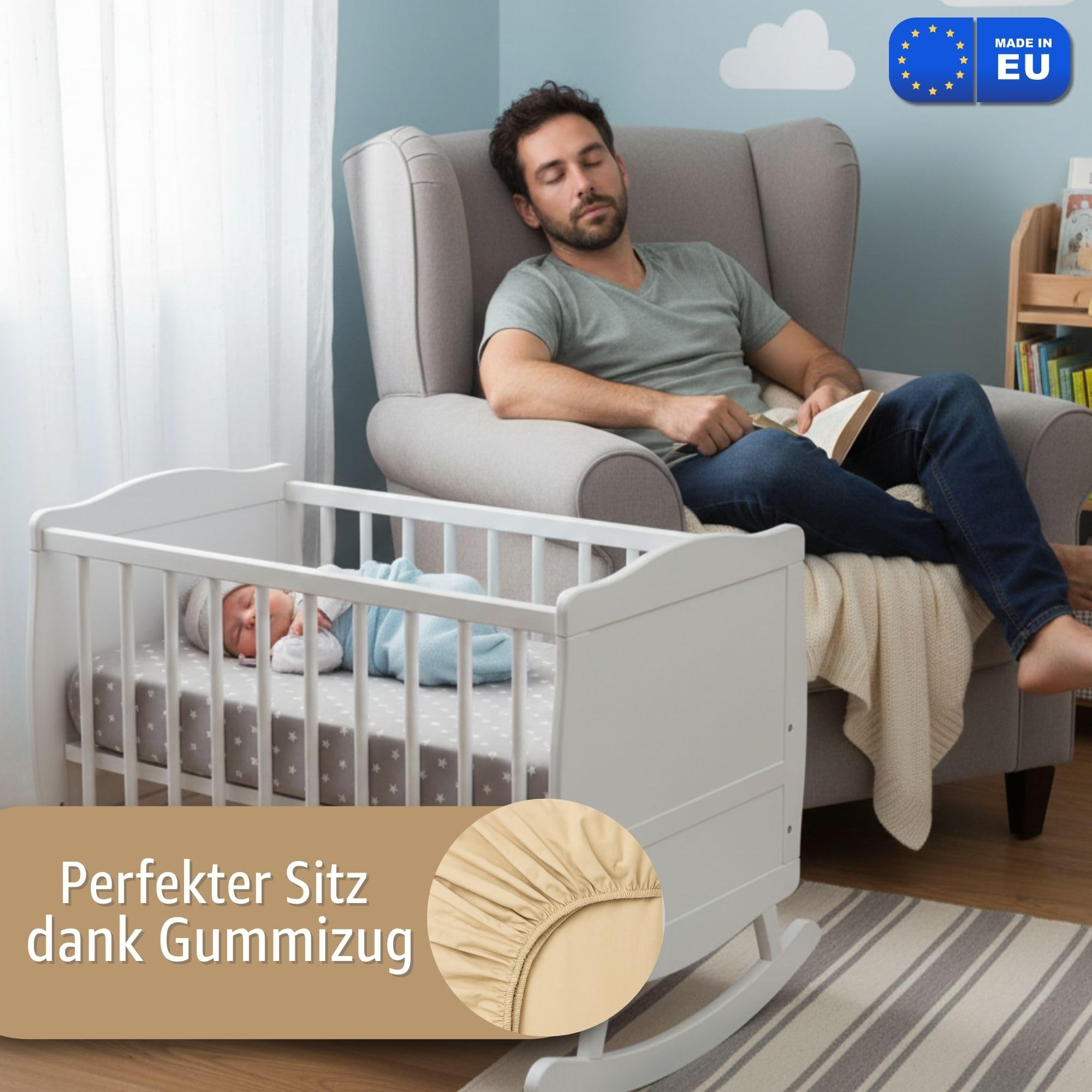 Lenzuola con angoli per passeggino Set di 3: 60x120 cm - 2 lenzuola + 1 coprimaterasso impermeabile - Accessori per lettino per culla co-sleeping carrozzina 60 x 120