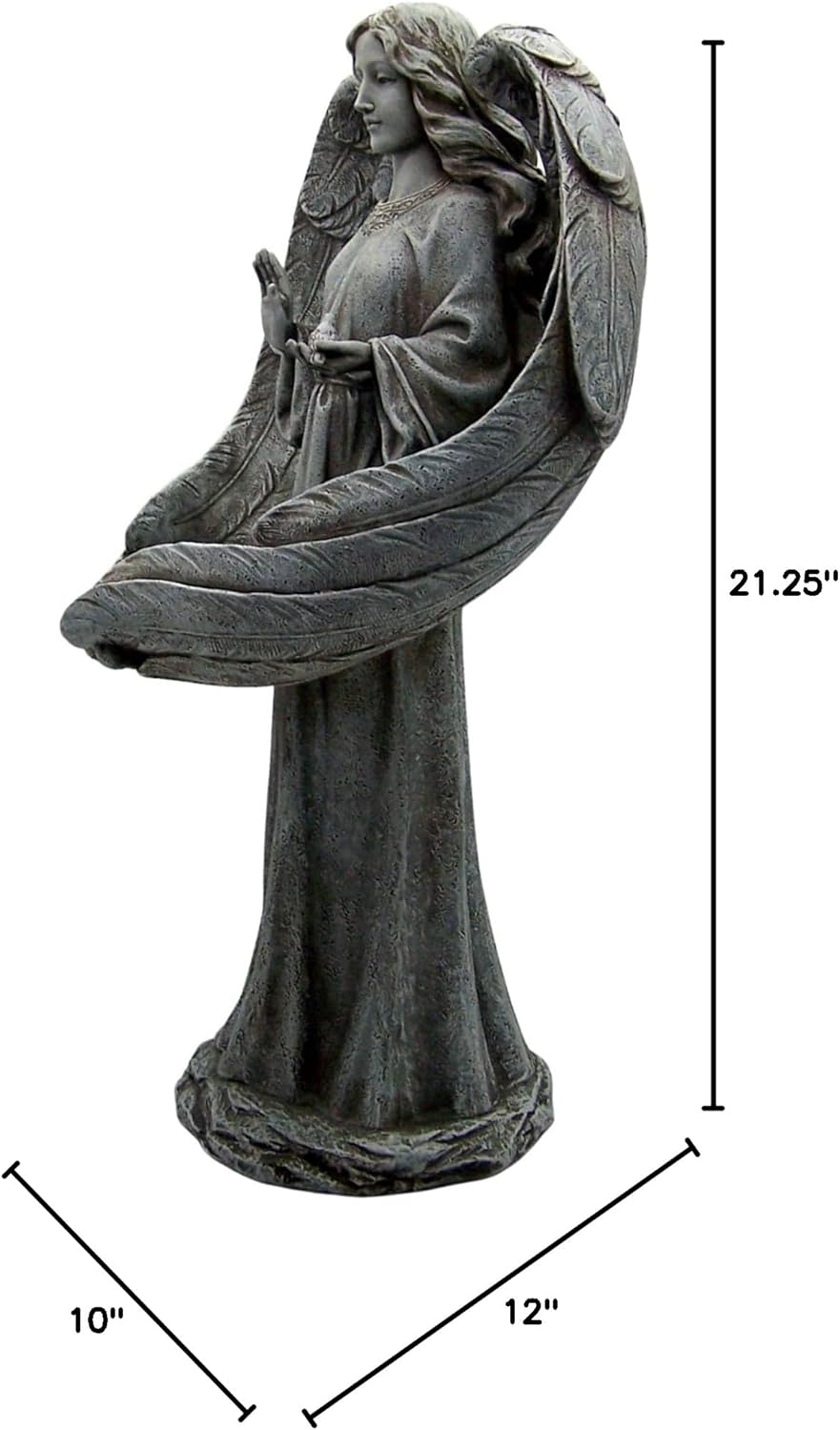 Avalon Gallery Garden Statue 21.25" Tall Stone-Resin Angel Bird Bath/Feeder Outdoor Sculpture