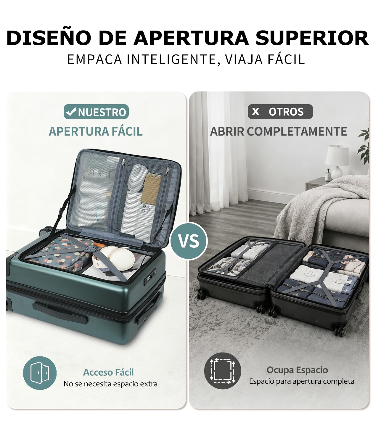 EMPSIGN Maleta de Cabina 20 Pulgadas, aprobada por aerolíneas | Maleta rígida expandible con cerradura TSA integrada, maleta de viaje con ruedas, 20 pulgadas, negra.