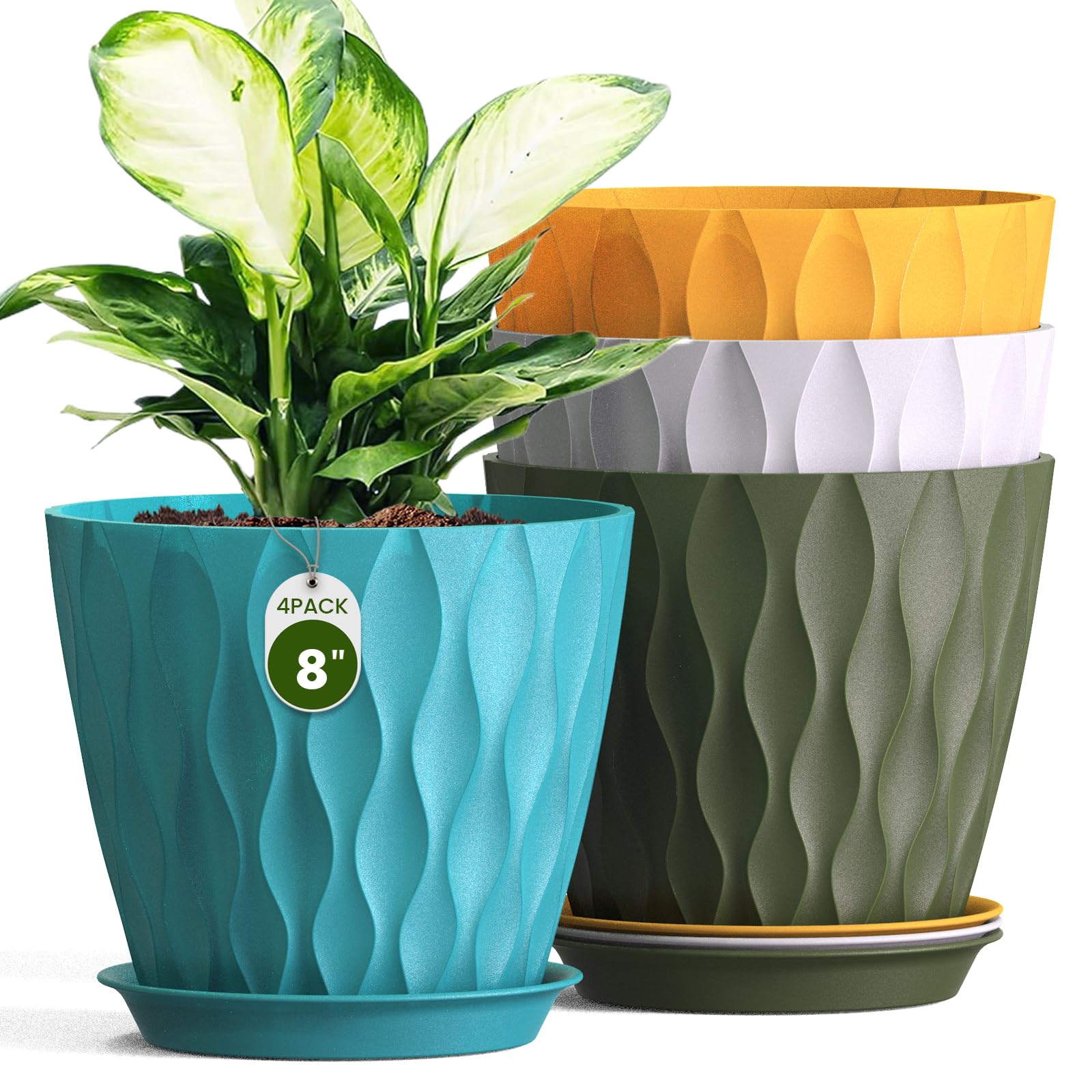 Areutxbis 8 Inch Wave Plant Pots 4 Pack