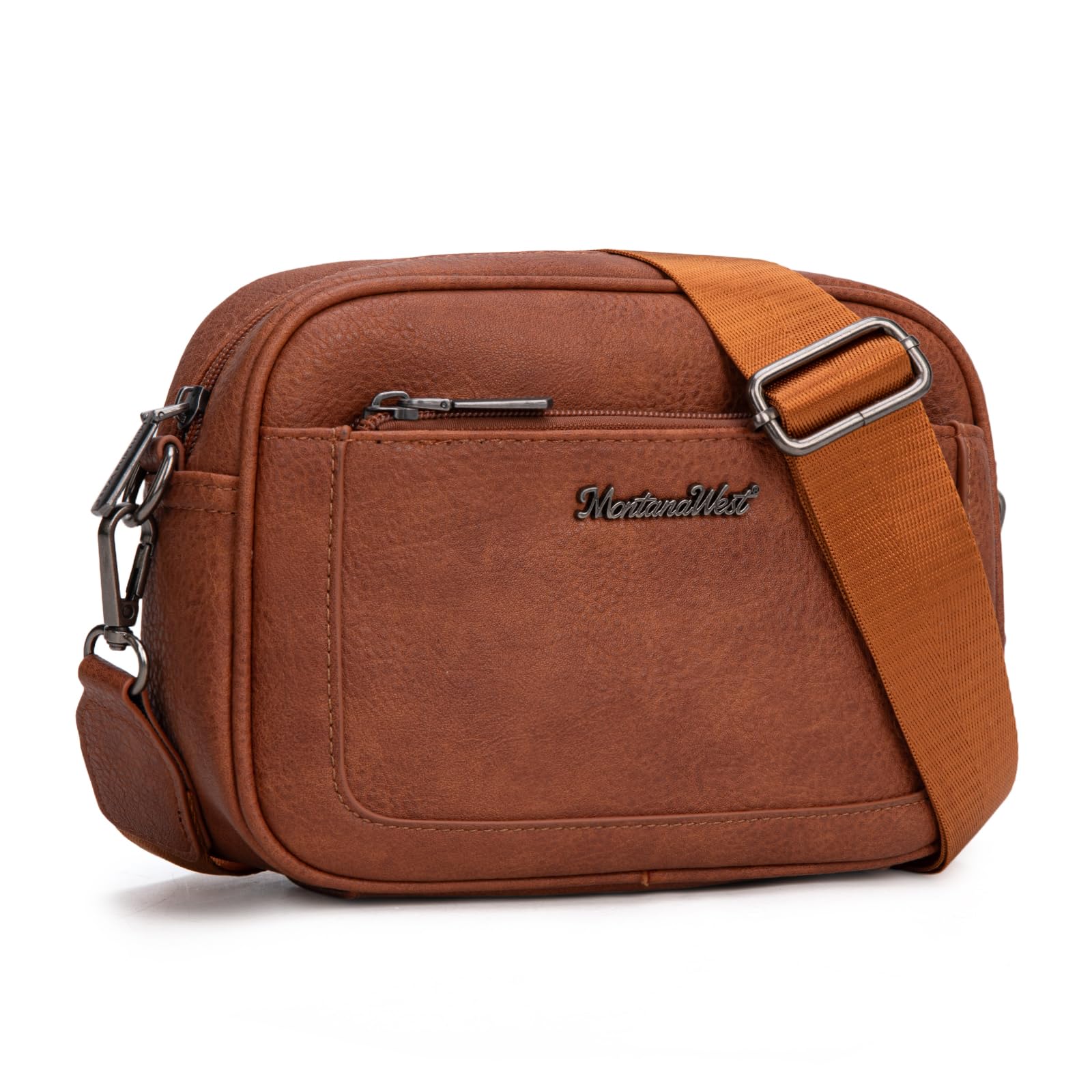 Montana West Small Crossbody Bags for Women Cow Print Purse Triple Zip Shoulder Handbags with Wide Strap