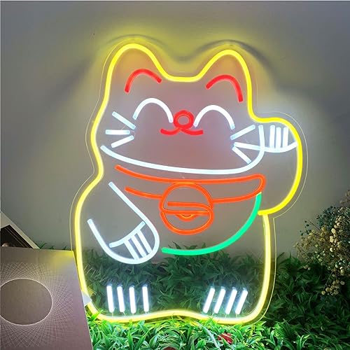 Letrero de neón con luz de gato de la suerte, letrero de neón de anime Lucky Cat Kitty Letrero de neón personalizado para bar, tienda y restaurante