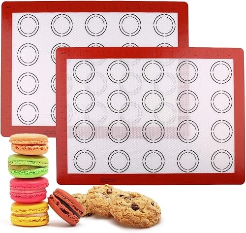 LotFancy Tapete de silicona para hornear, paquete de 2 forros antiadherentes para hornear macarrones para galletas, masa rodante, pan y pastelería,