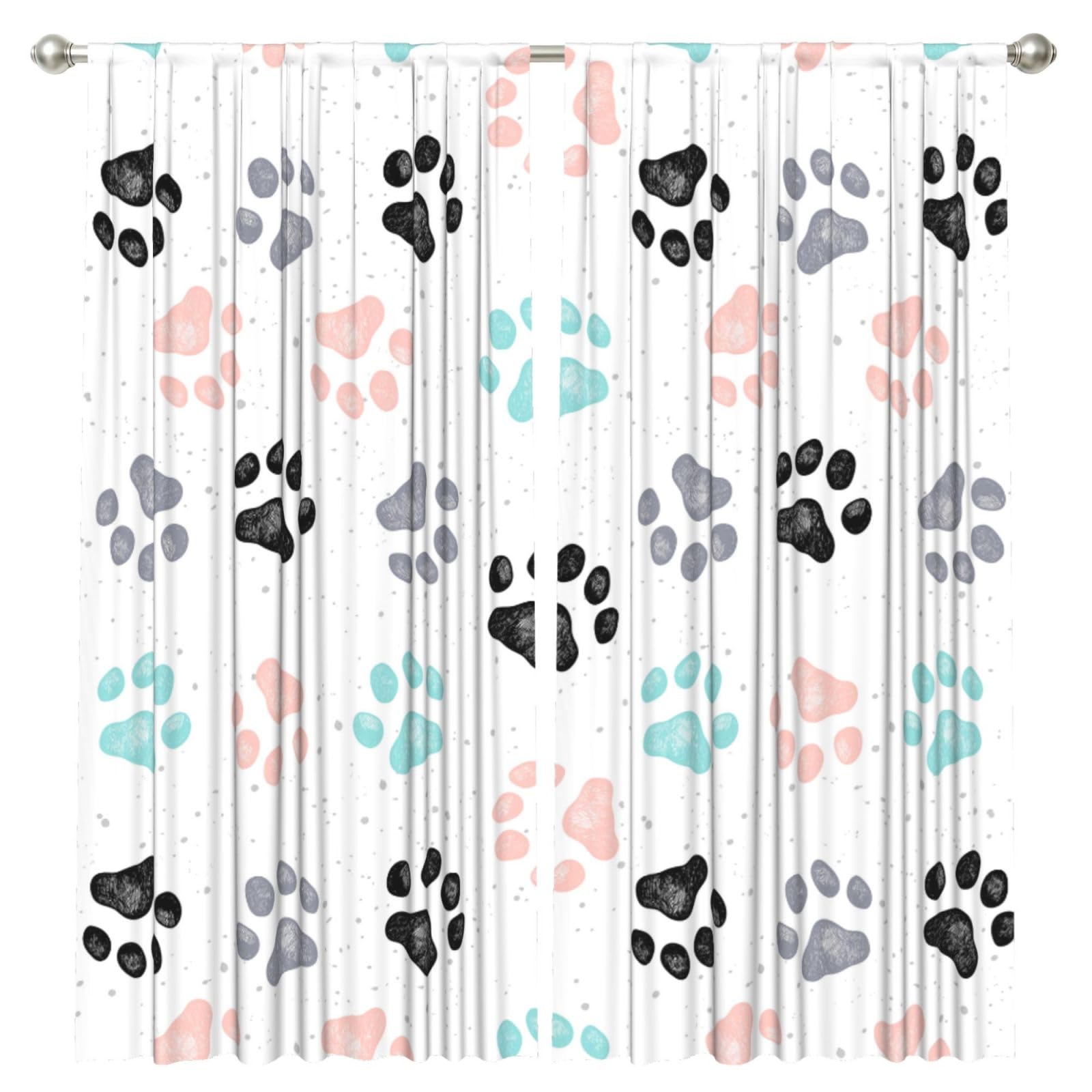 InOmak Dog Paw Prints, 2 Panels Window Curtains 52 x 84 Inch Blackout Curtains for Living Room Bedroom