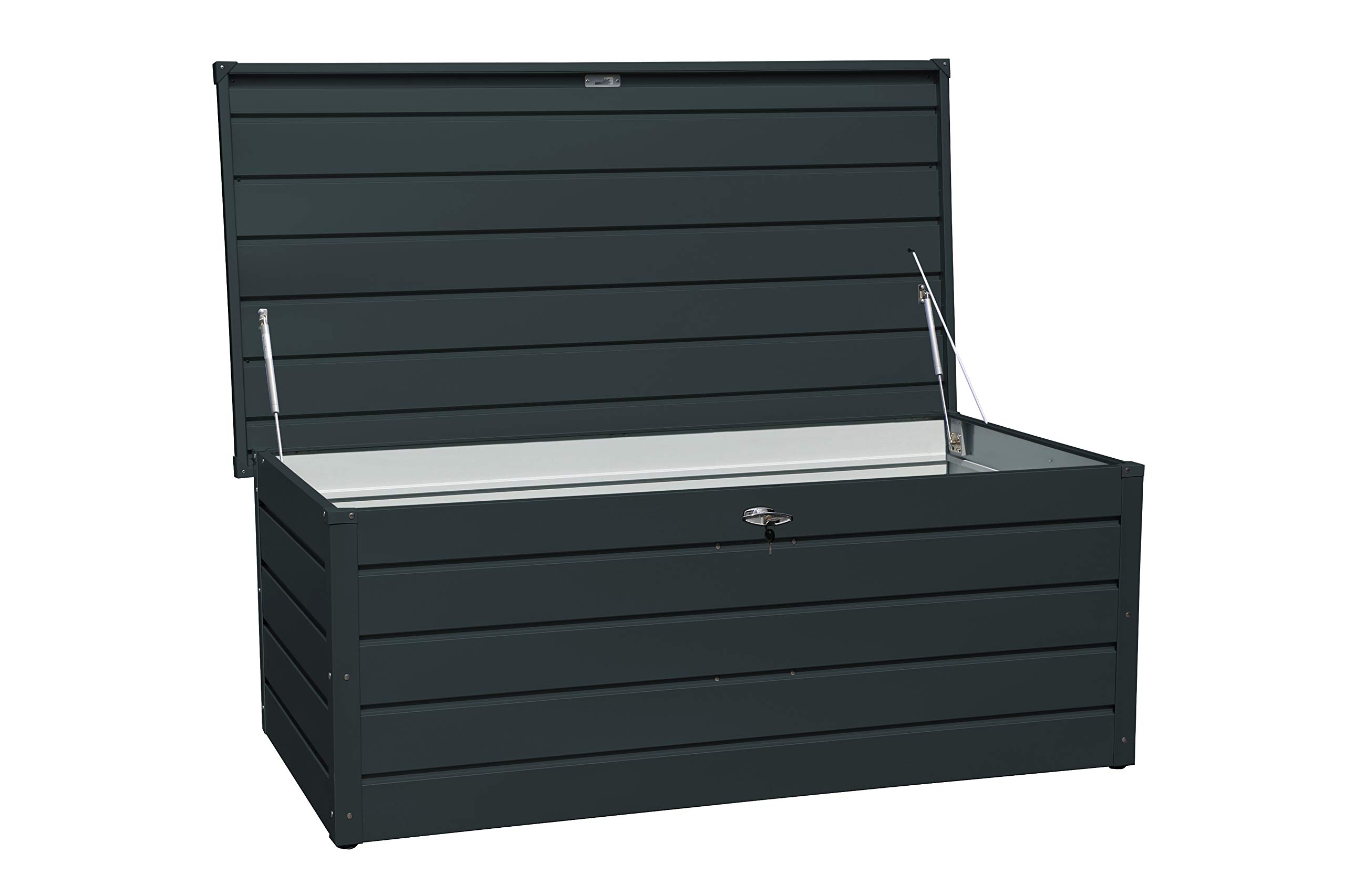 Duramax Caja de cojín de Metal Paladio y Banco pequeño (710 L) con Cilindro hidráulico de Gas y Mango con Cerradura – Caja Antracita