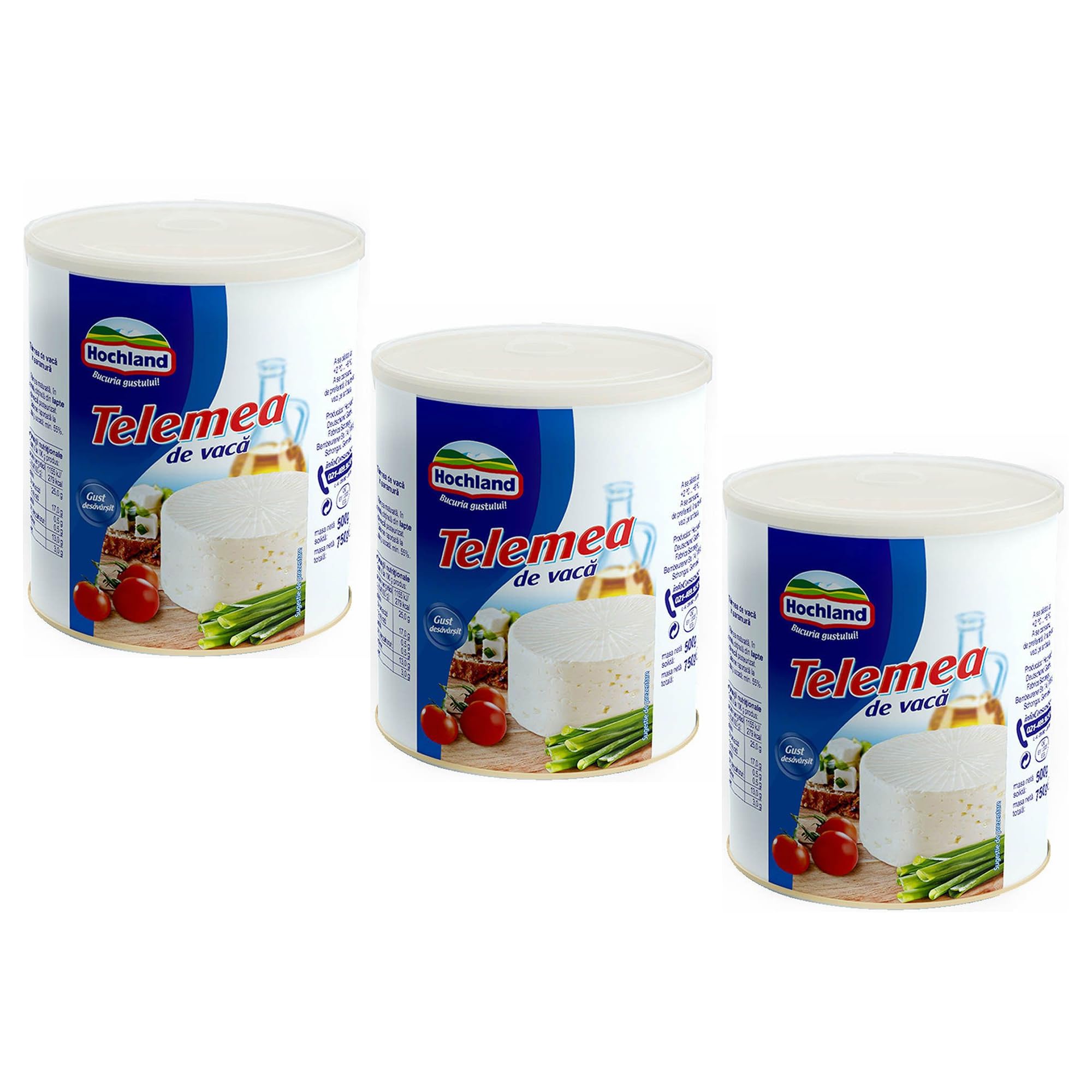 Hochland Telemea De Vaca Nature Cutie 500g | Cow and Goat Milk Cheese | Dairy Tasty and Creamy Texture and Tangy Aftertaste | German Cheese (Telemea Nature Cutie 500g, 3 Pack)