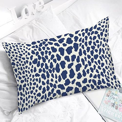 Miniatura 5 de ArogGeld Funda de almohada lumbar de lino azul con estampado de leopardo con manchas de animales de vaca, color azul marino, guepardo azul, funda de