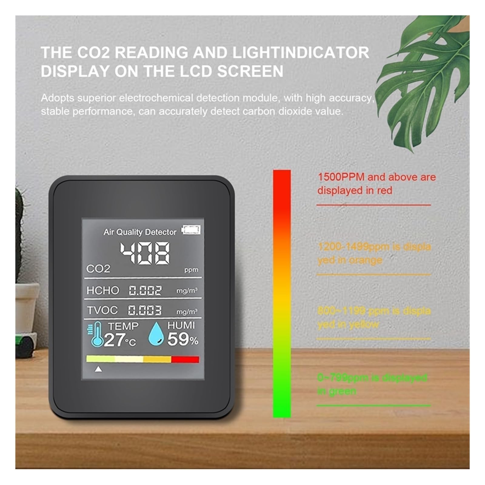 Misuratore Di CO2 5 In1 Tester Digitale Umidità Della Temperatura Rilevatore Anidride Carbonica Monitor Qualità Aria Analizzatore TVOC HCHO Rilevamento Rapido Preciso