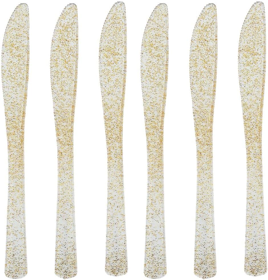 Fun Express Gold Glitter Plastic Knives - 48 Ct. - Party Supplies - 48 Pieces