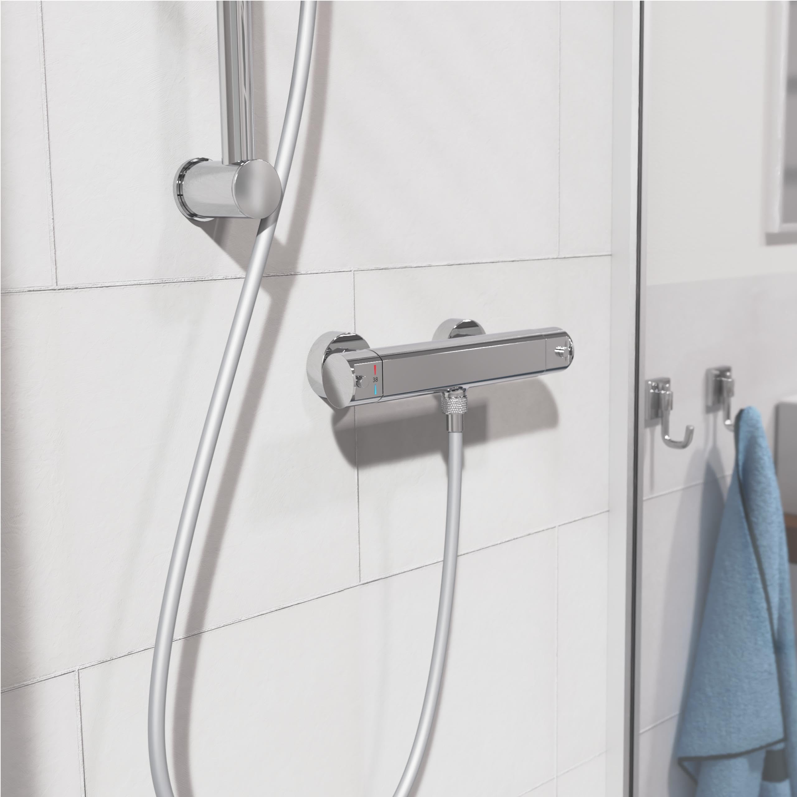 SCHÜTTE 52425 VITA Thermostat Duscharmatur, Brausethermostat Brausearmatur, Mischbatterie mit Verbrühschutz bei 38℃, Duschthermostat, extra flache Armatur für die Dusche in Chrom