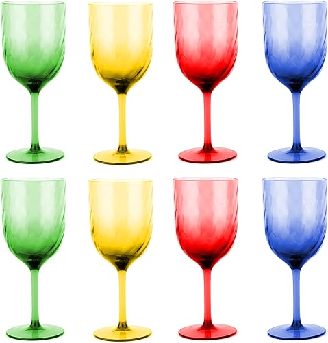 KOXIN-KARLU Unbreakable Classic - Copas de vino de plástico multiusos de 14 onzas, juego de 8 vasos acrílicos multicolor