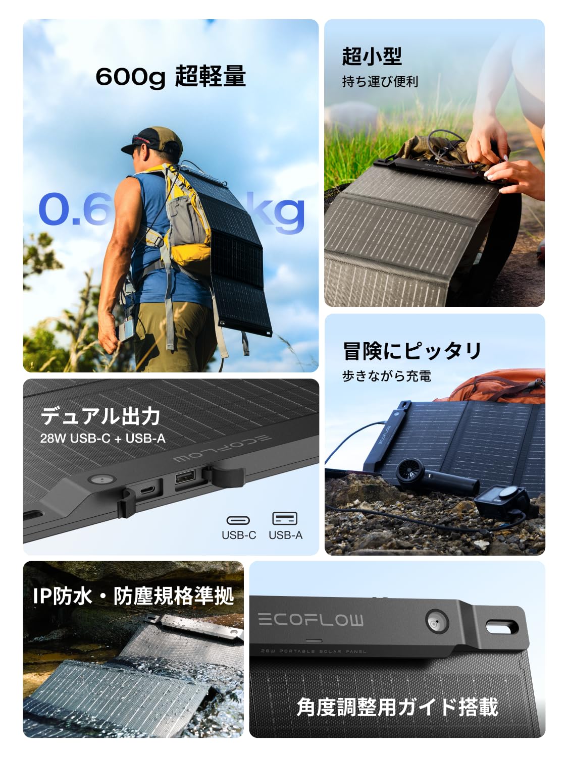 Amazon | EcoFlow 28Wソーラーパネル 太陽光パネル USB対応 2ポート