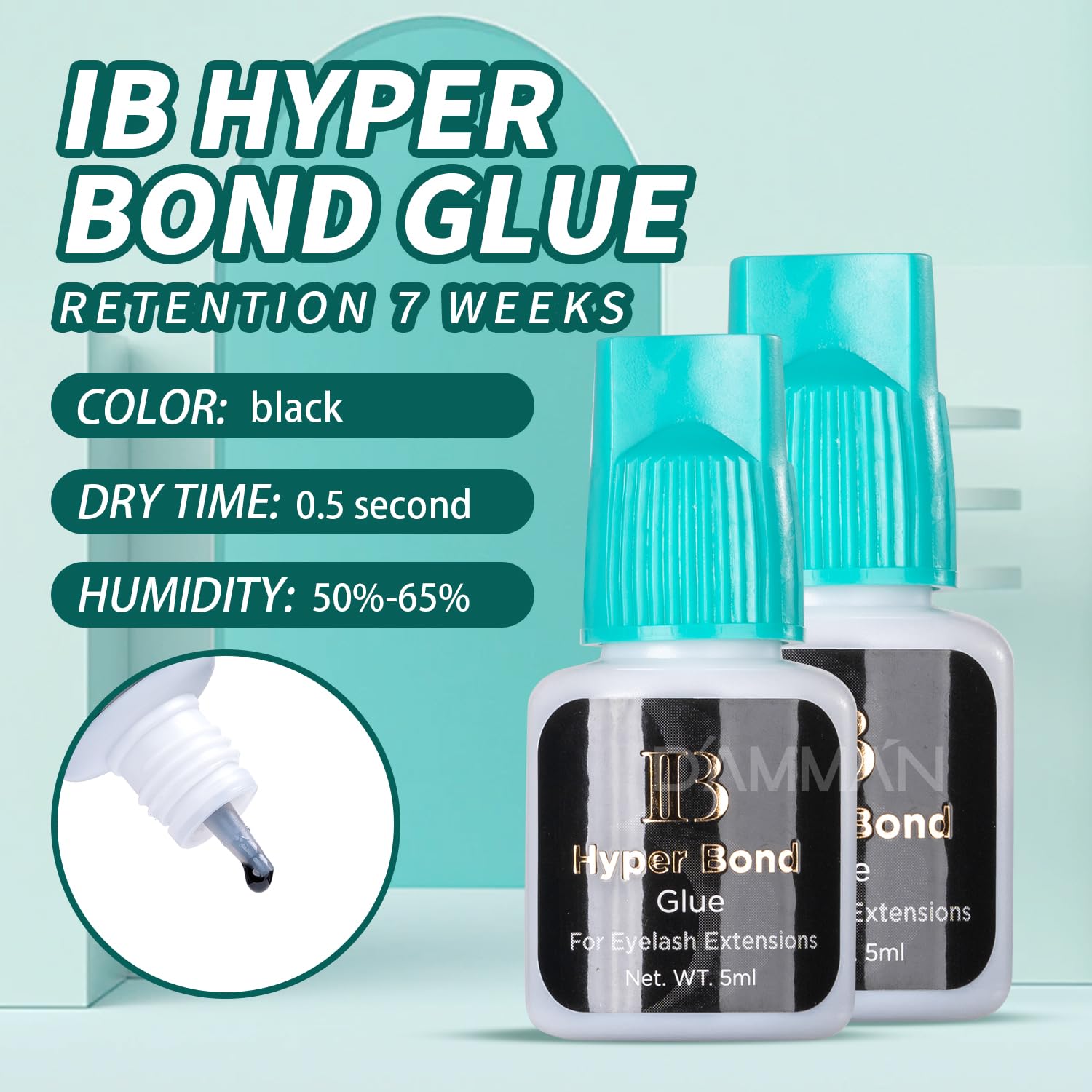 Original 5ml 0.5s IB Hyper Bond Glue Ultra Strong Cyan Cover False Eyelash Adhesive 7 Weeks Long Lasting 1 Bottle IB Glue for Professional Eyelash Extension
