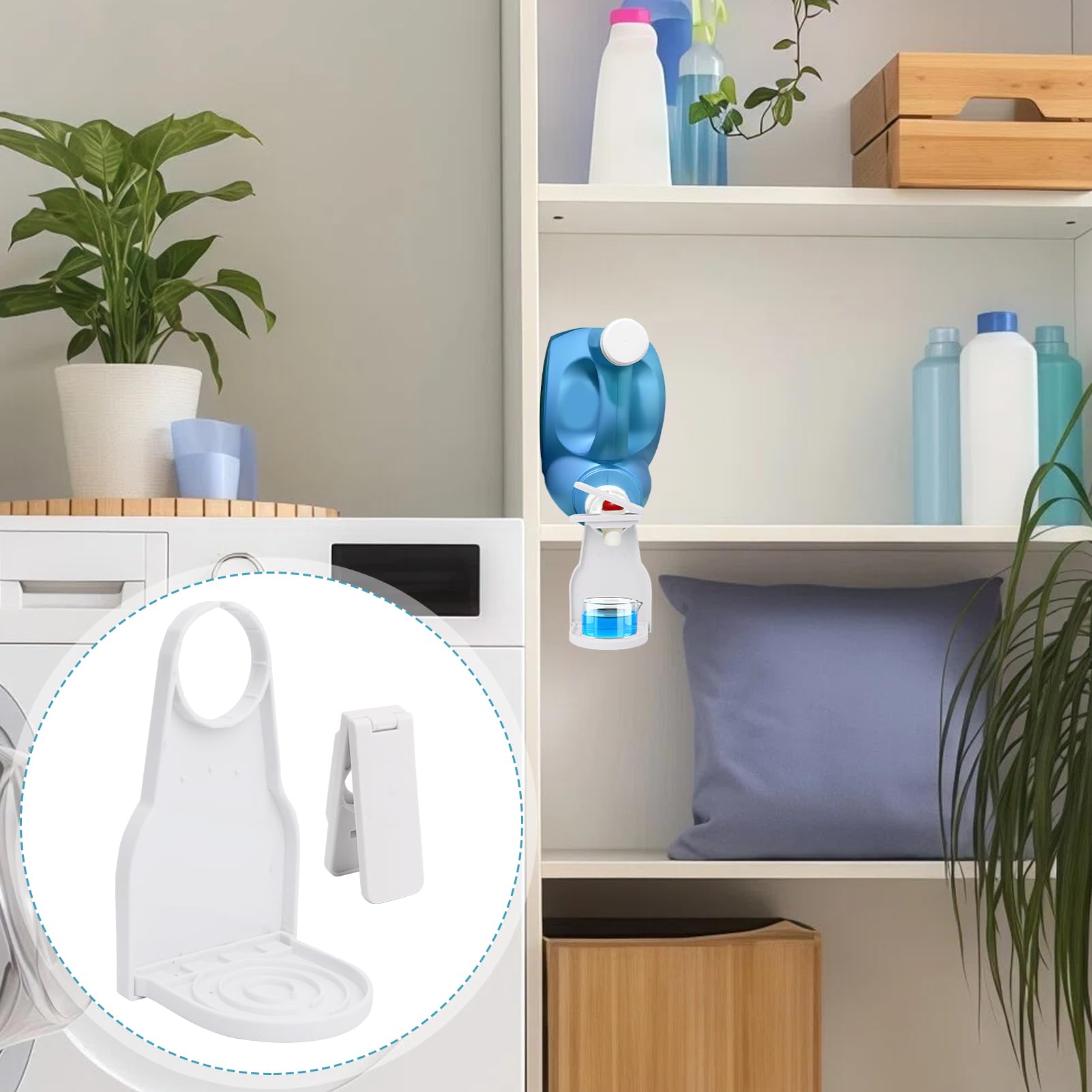 Dispensador de detergente para ropa e interruptor de ahorro de fuerza, 4 dispensadores de jabón, recogedor de goteo, accesorios de organización de lavandería para botellas de detergente líquido