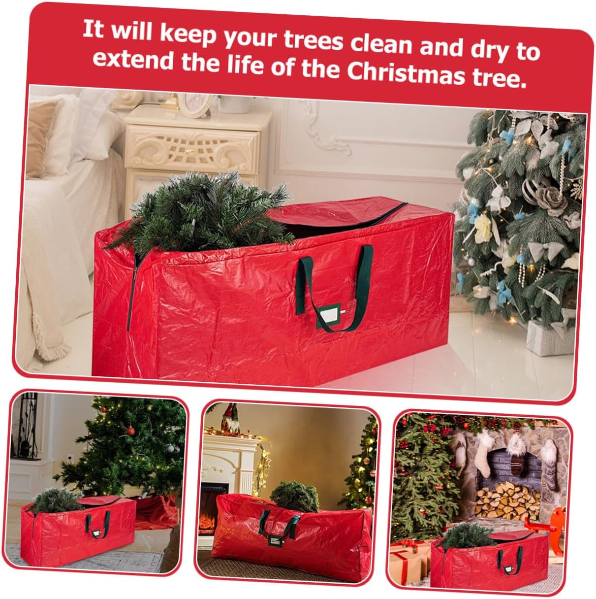 OSALADI Christmas Tree Storage Bag Large Waterproof Pouch 165x38x76cm Dustproof Red Holiday Tree Organizer Sturdy Zipper Protection Seasonal Storage
