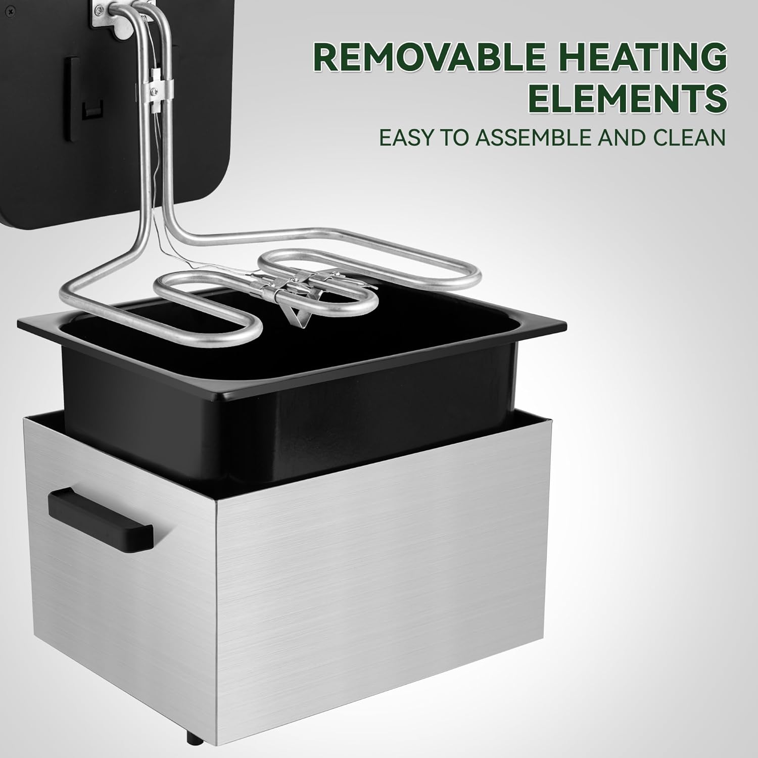 Pukomc deep fryer with the heating element and oil container removed, showing the internal structure.