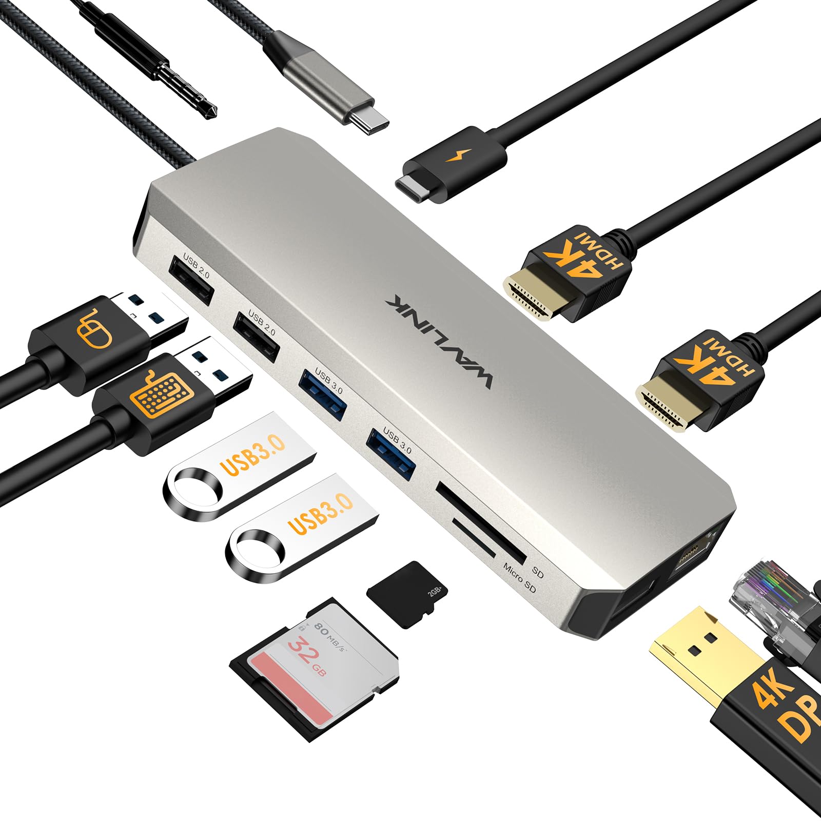 Base WAVLINK USB-C: Doble Monitor 4K y Carga 100W