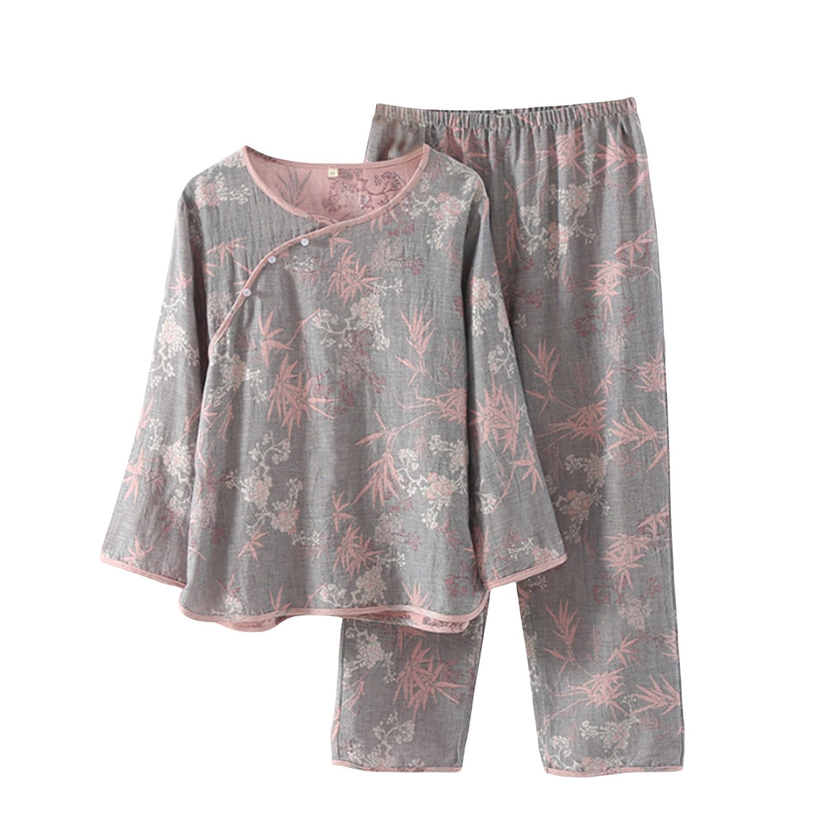 Pigiama cinese da donna grigio pigiama pantaloni da donna stile cinese Loungewear a due pezzi fibbia a disco pigiami stampati pigiama jacquard pigiama a maniche lunghe abbigliamento da notte casual